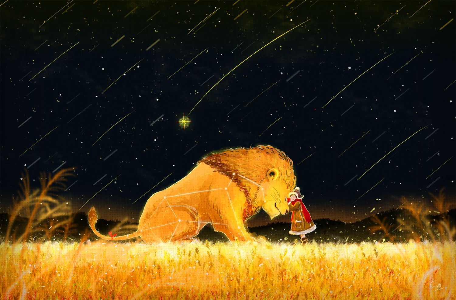 animal ao (aohari) lion original polychromatic scarf stars