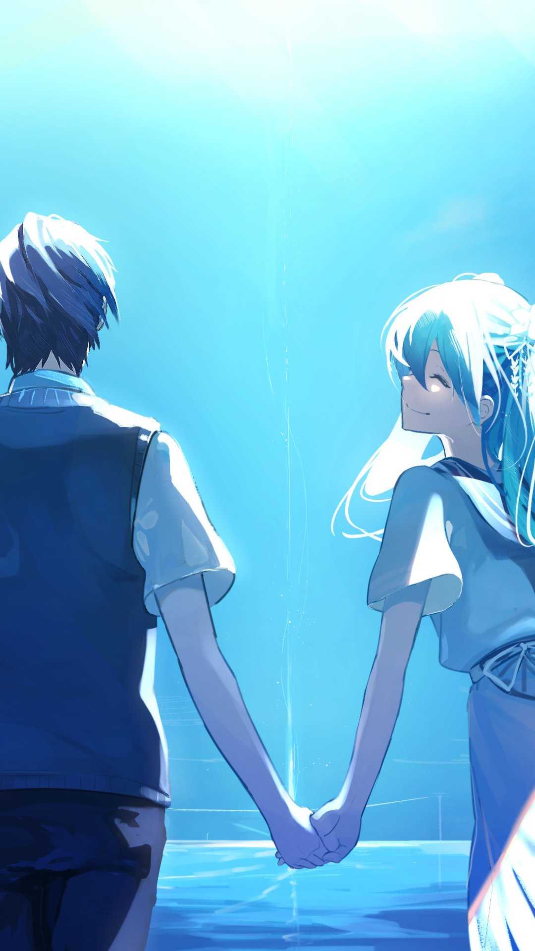 Anime Couple Holding Hands Hatsune Miku HD Wallpaper (1080x1920)