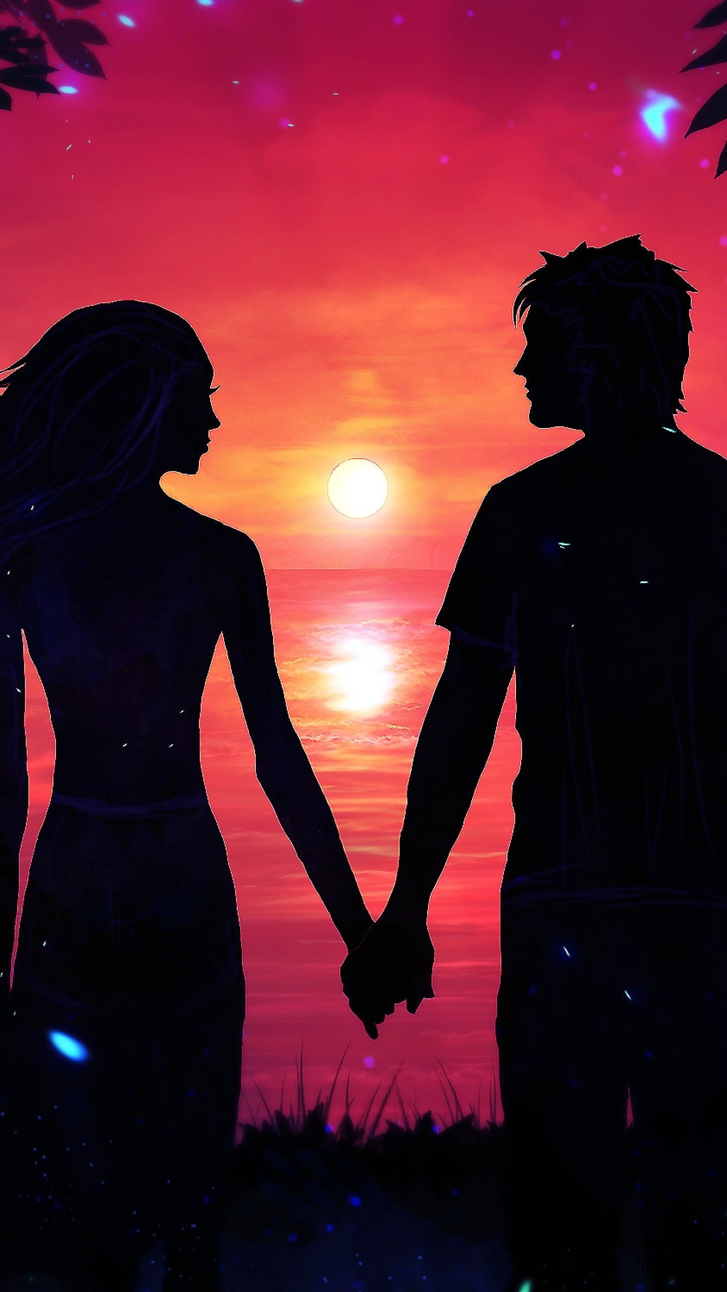 Wallpaper Couple, Sunset, Silhouette, Romantic, HD, Love