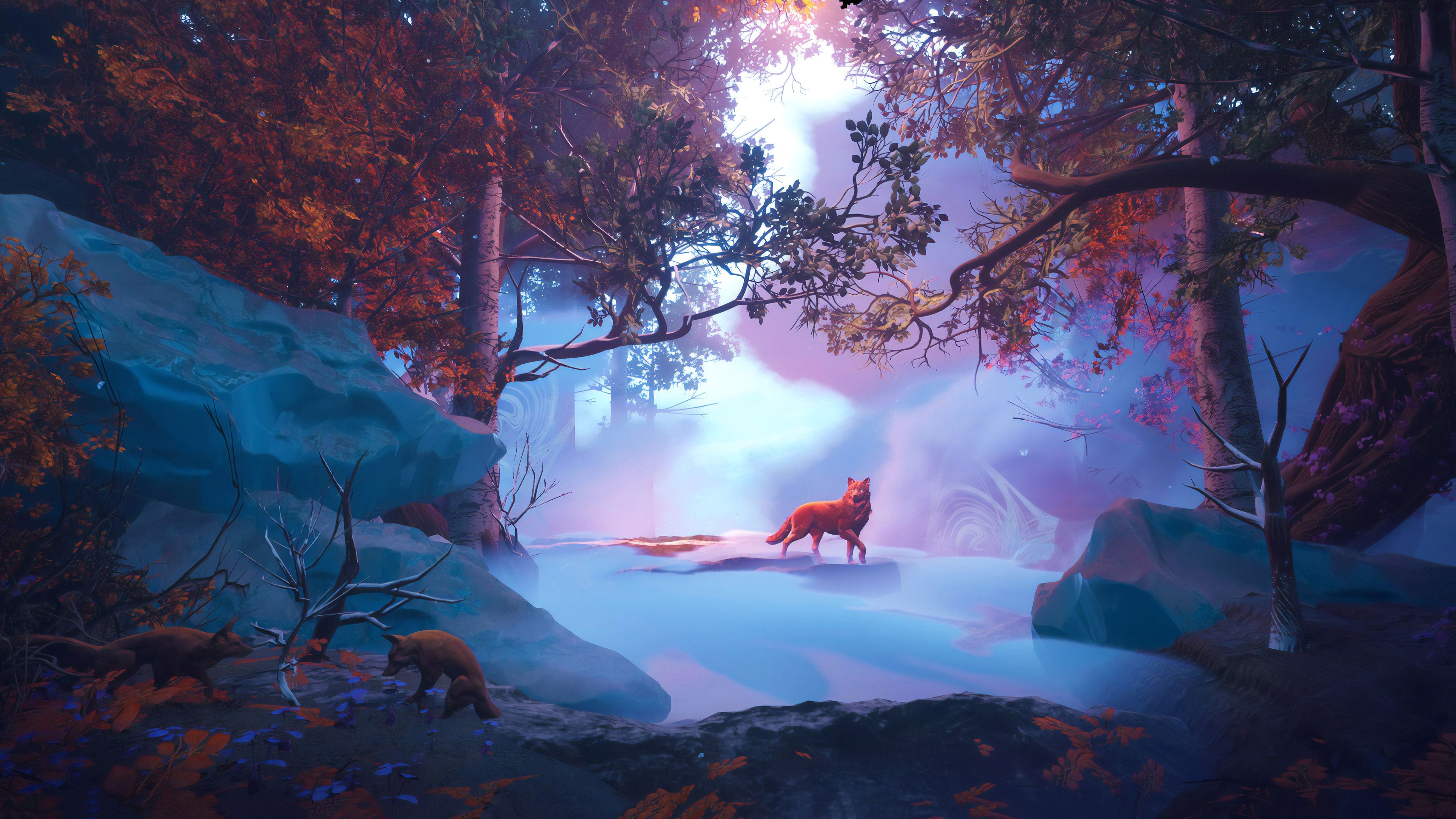Wolf In Red Magical Woods 4k, HD Artist, 4k Wallpaper, Image, Background, Photo and Picture