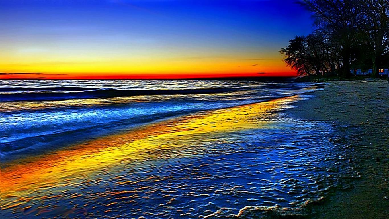 Ocean Beach. Beach Colorful Ocean Rainbow Sky Trees Wave Free HD
