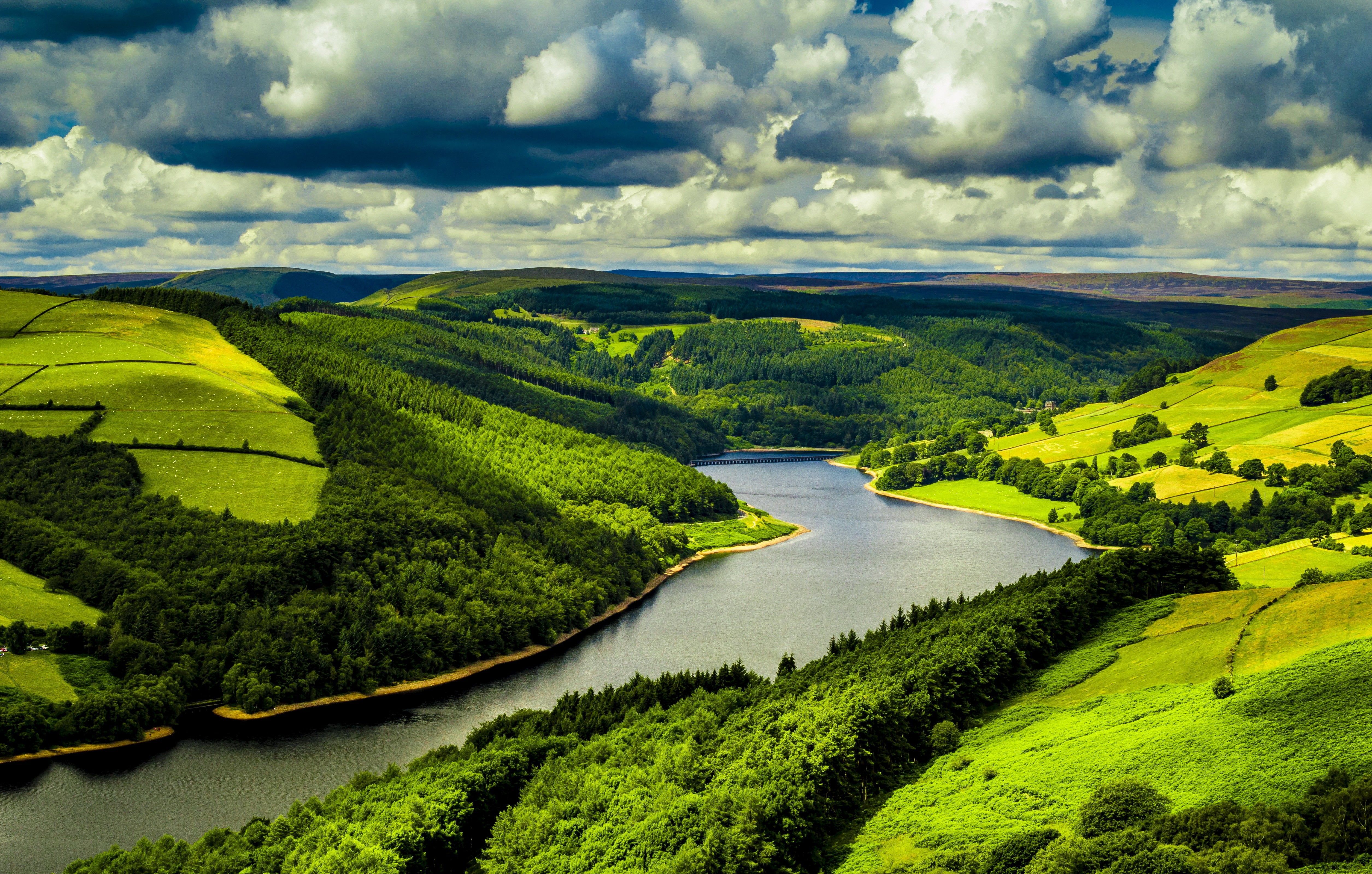 #England, #clouds, #trees, #forest, #hills, #green