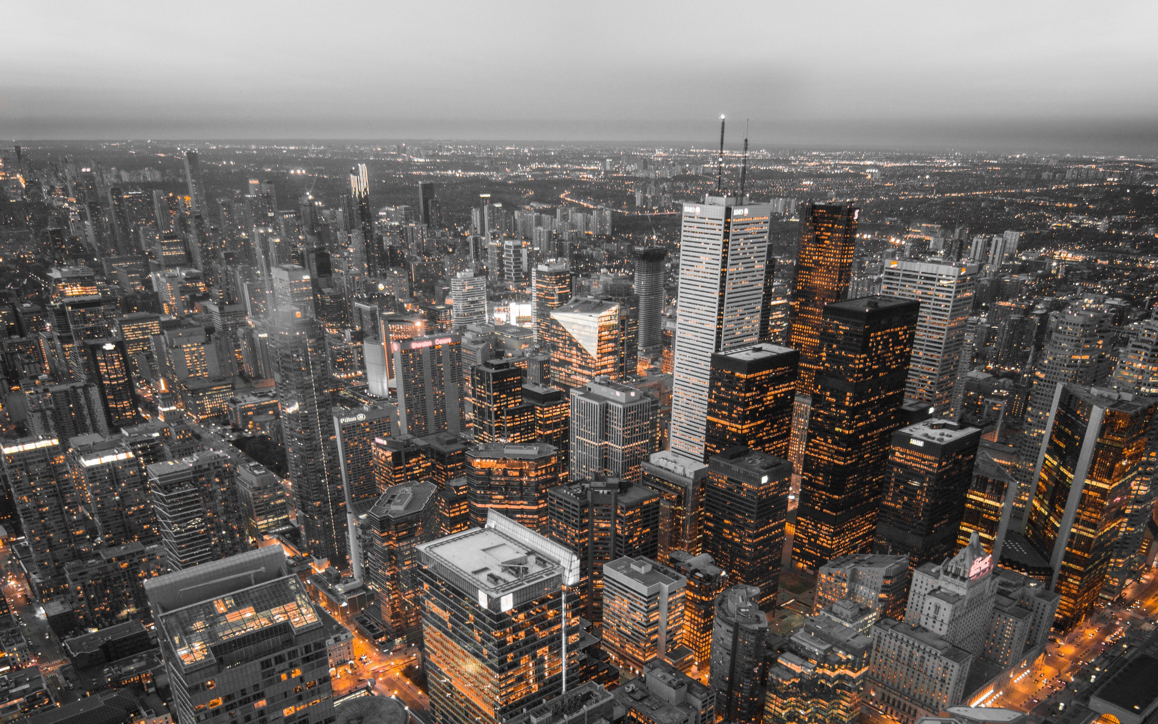 HD wallpaper: Canada, Ontario, Toronto, city buildings, sky, lights,  evening | Wallpaper Flare