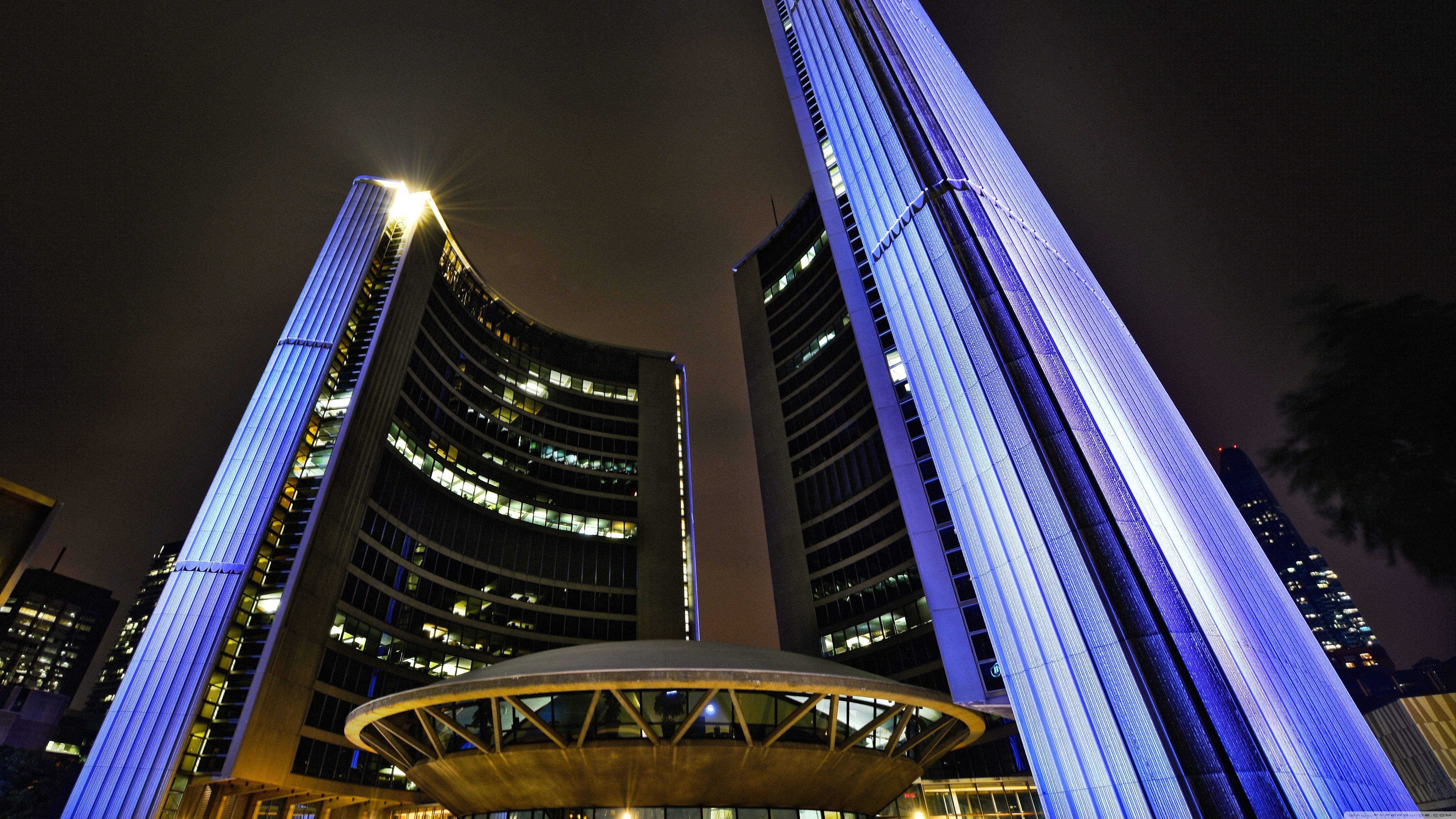 Toronto City Hall at Night Ultra HD Desktop Background Wallpaper