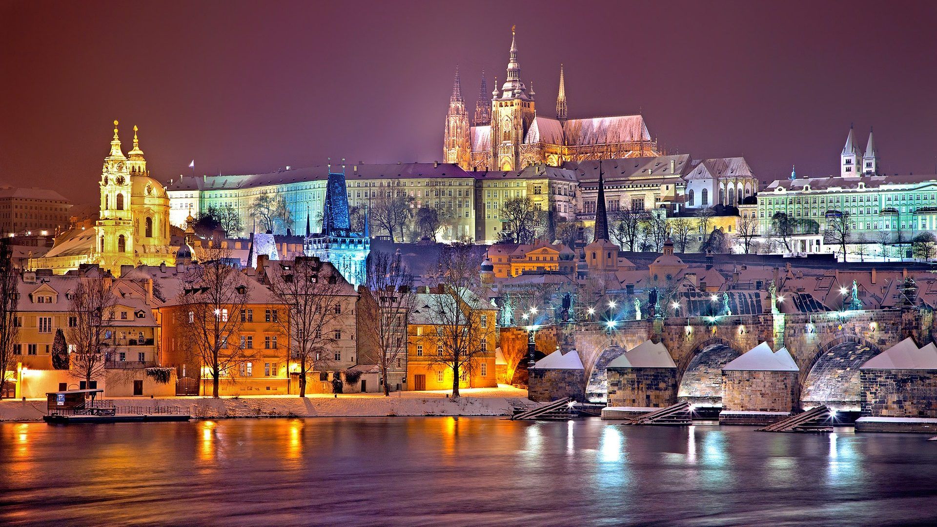 Prague Winter Night Czech Republic Desktop Wallpaper. Computer