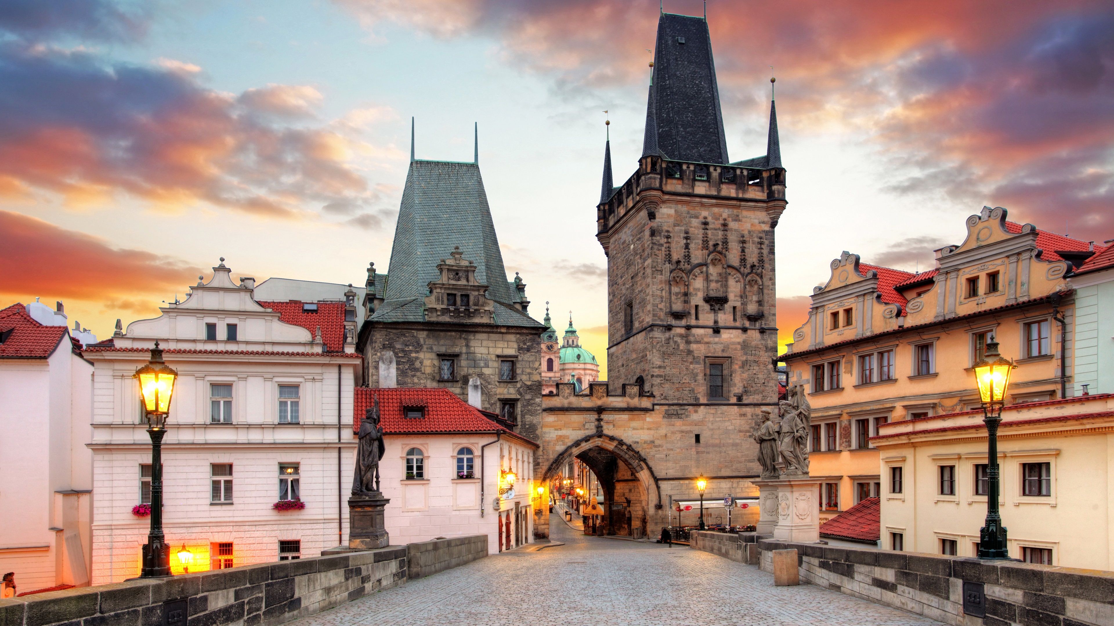 Wallpaper Czech Republic, Prague, Charles Bridge, statues, arch, tower 3840x2160 UHD 4K Picture, Image