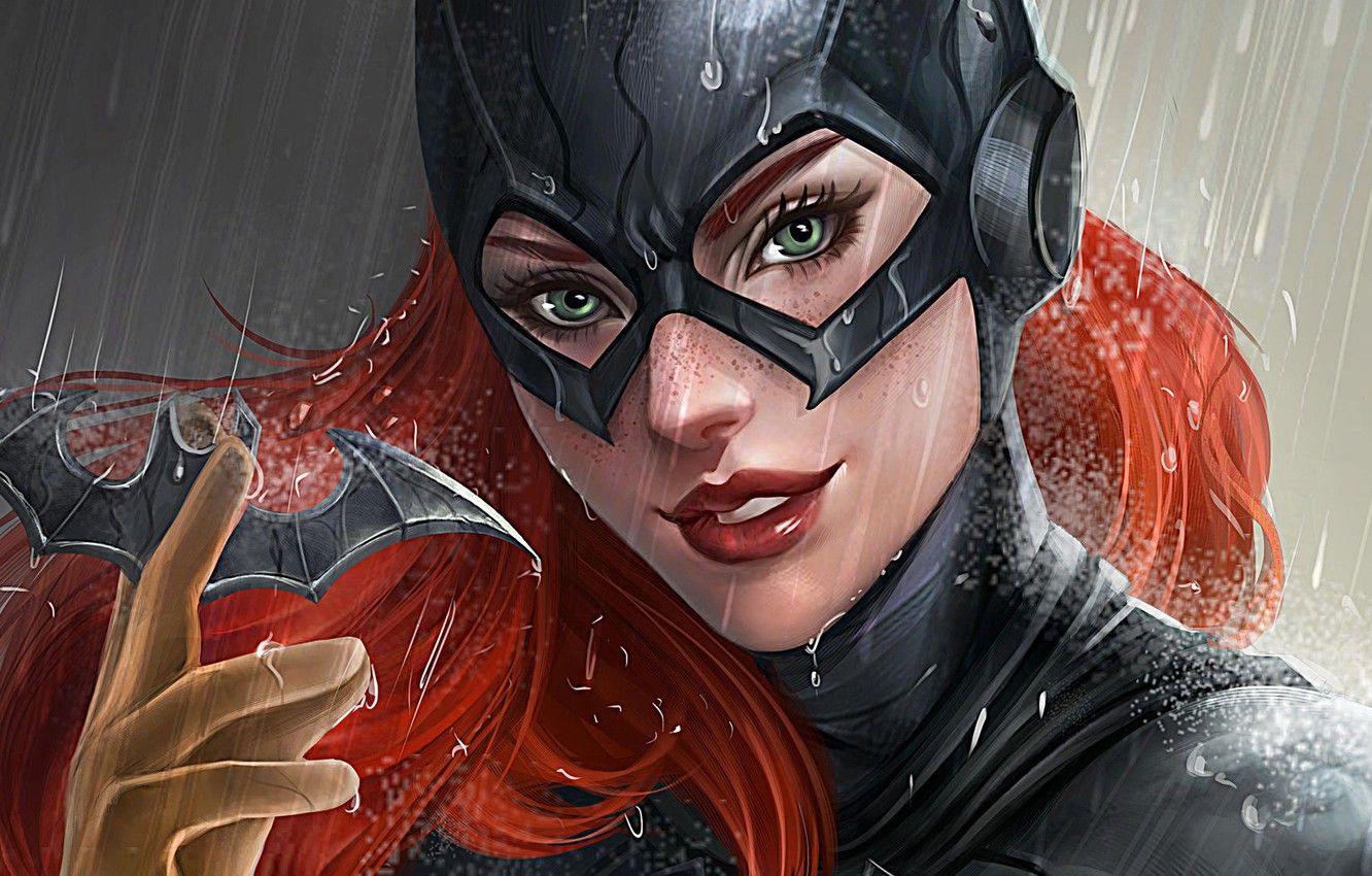 Wallpaper girl, fantasy, rain, green eyes, comics, redhead, artwork, mask, superhero, costume, fantasy art, DC Comics, Batgirl, fantasy girl, superheroine, Bette Kane image for desktop, section фантастика