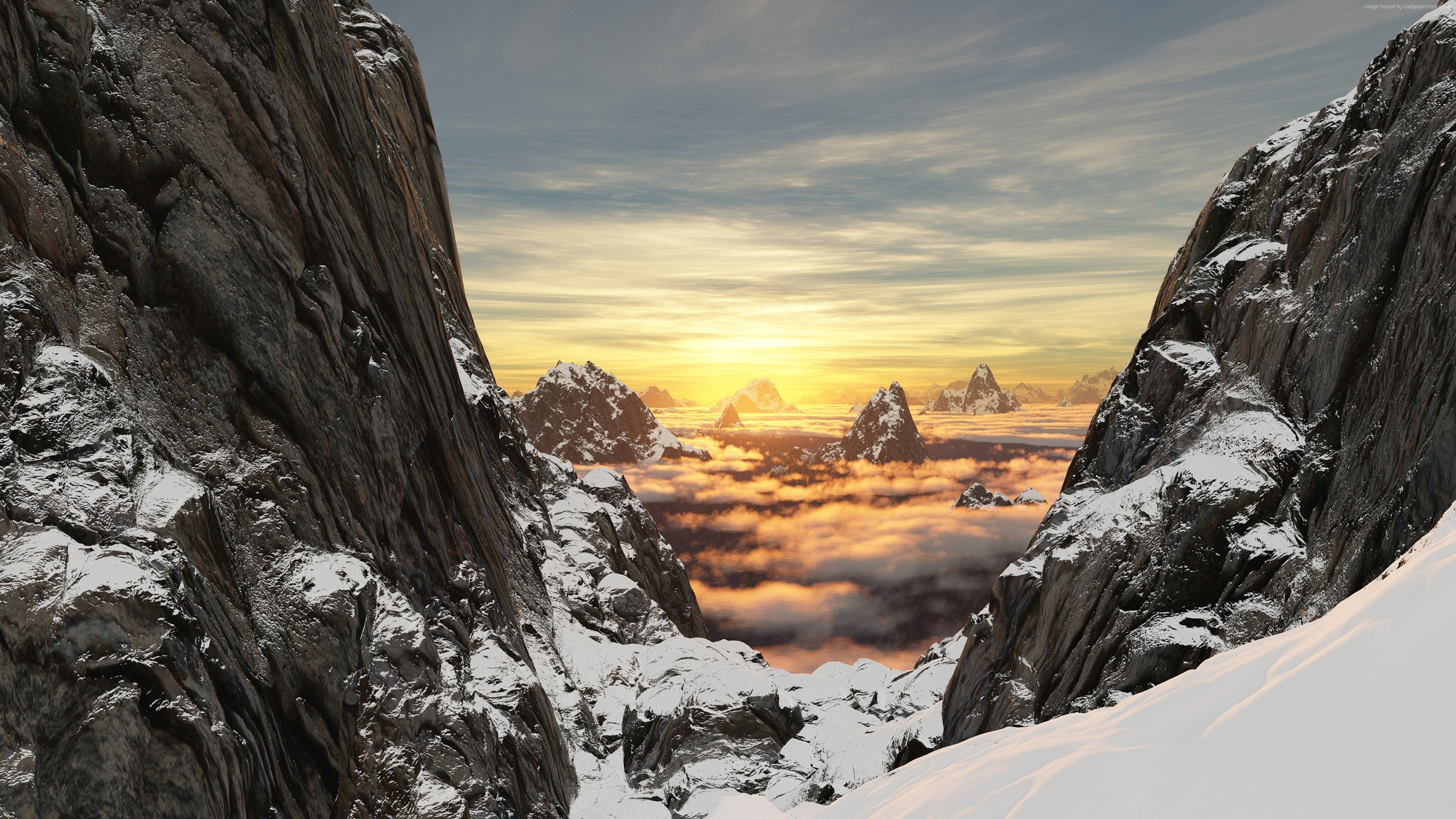 Wallpaper Mountain, Snow Rock, High Altitude, 4K, Nature Wallpaper