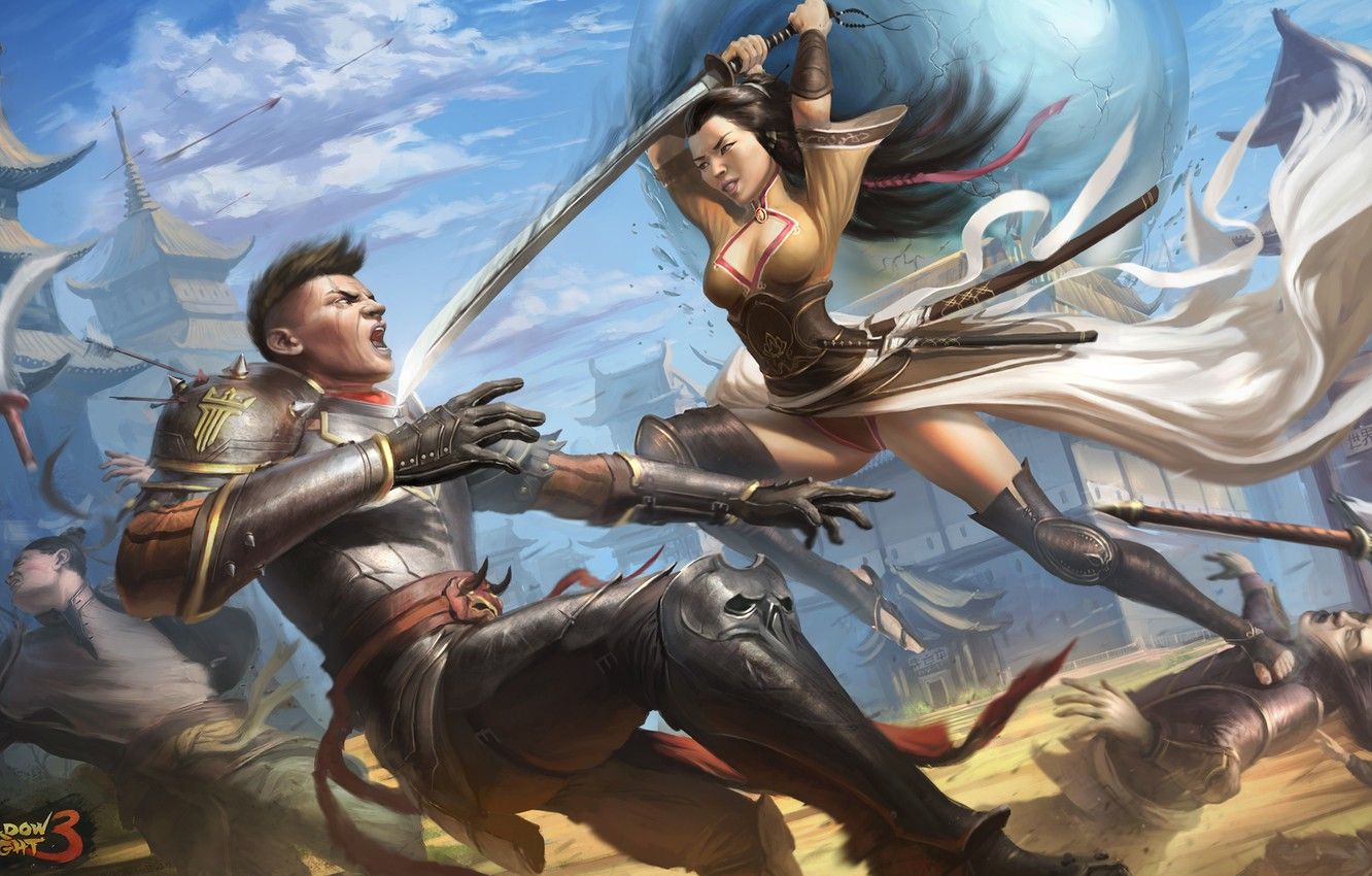 Wallpaper girl, weapons, the game, armor, art, guy, Shadow fight 3