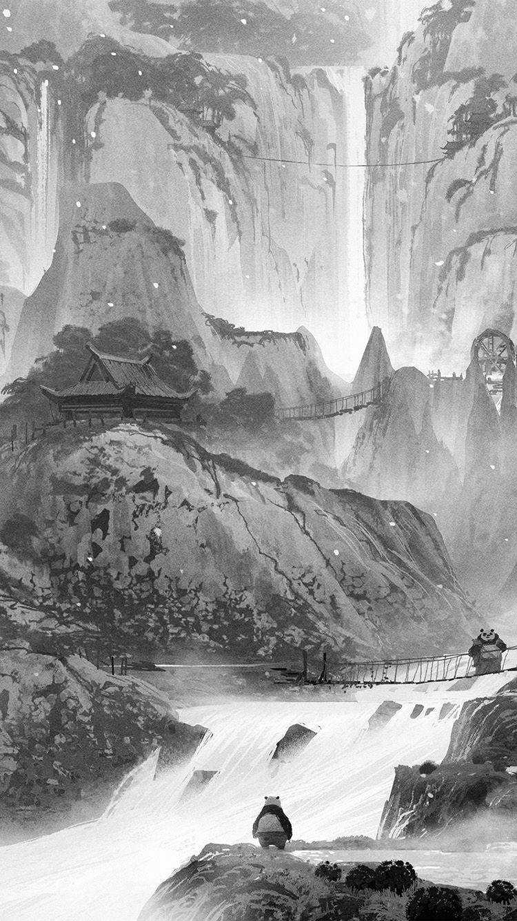 Kungfu Panda Background Art Illust Film Dark Bw