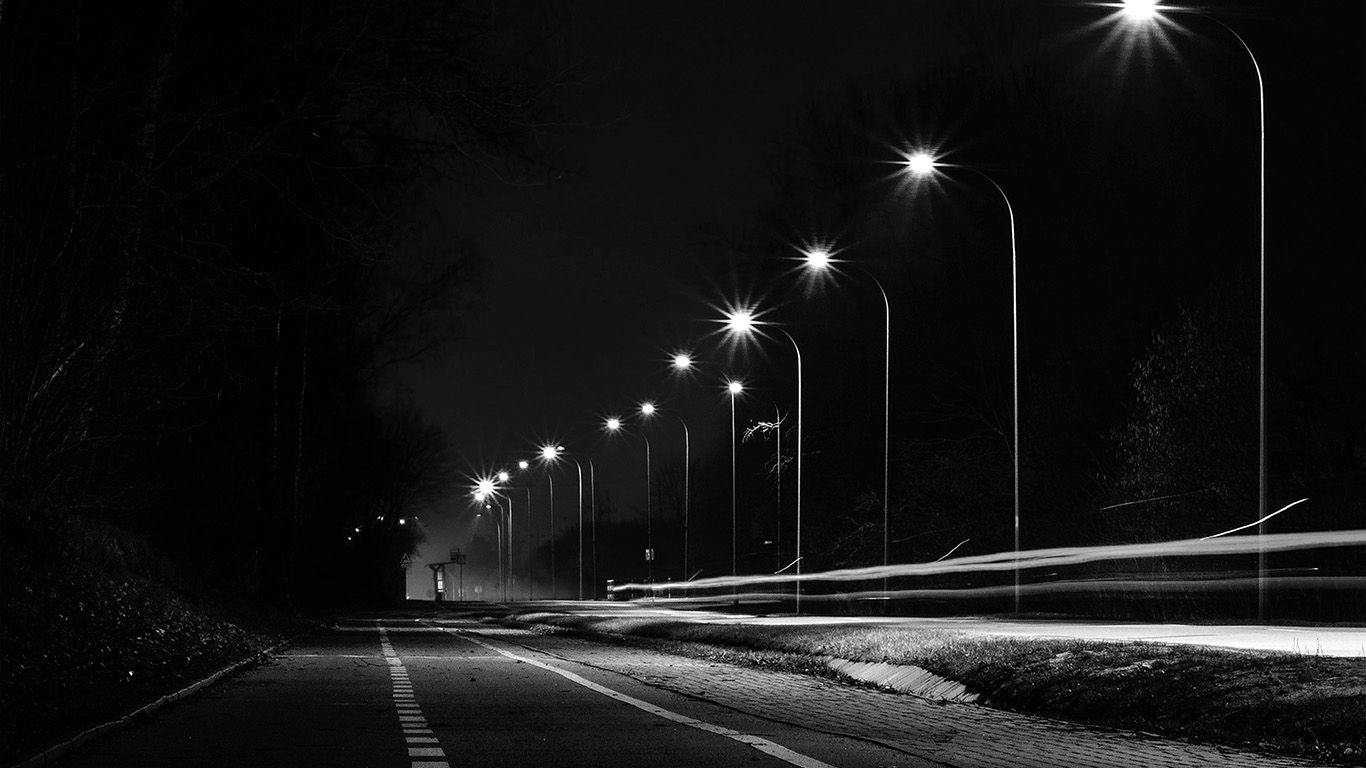 Street Lights Dark Night Car City Bw Wallpaper