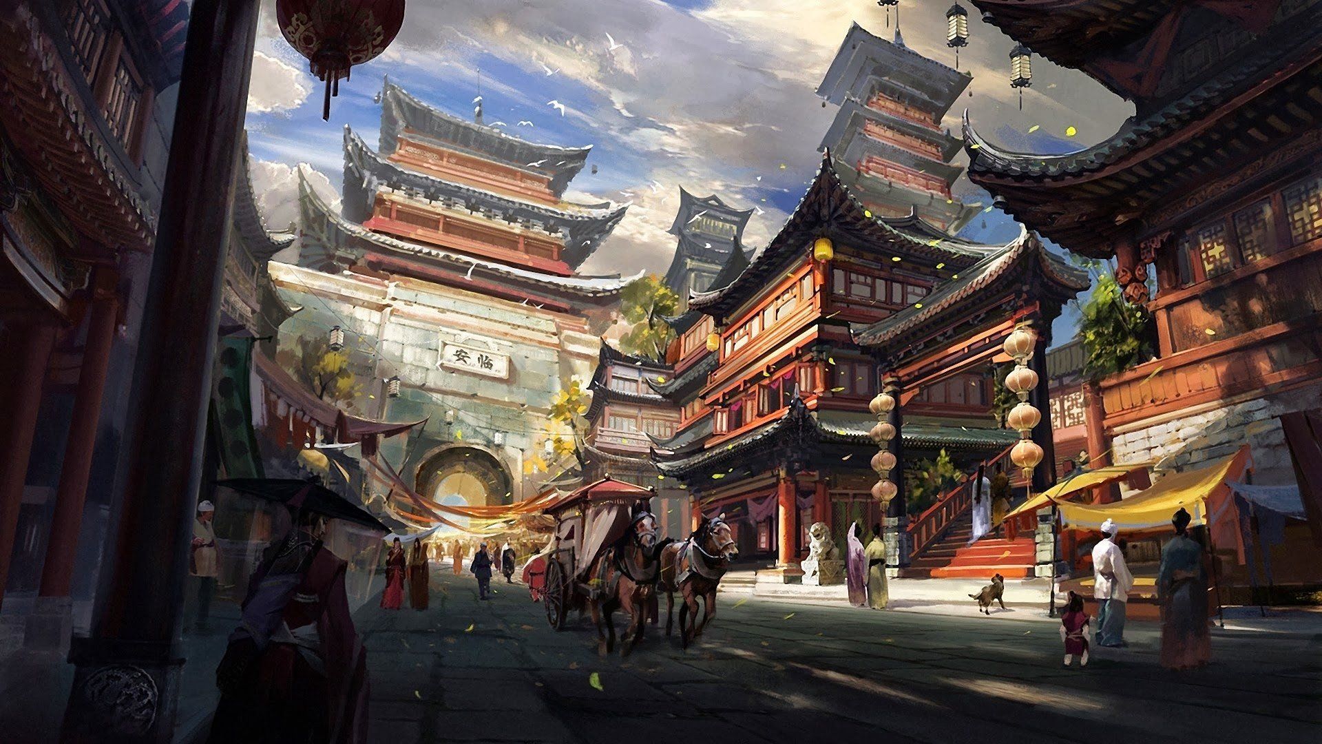 Chinese architecture, Artwork, Asian HD Wallpaper / Desktop