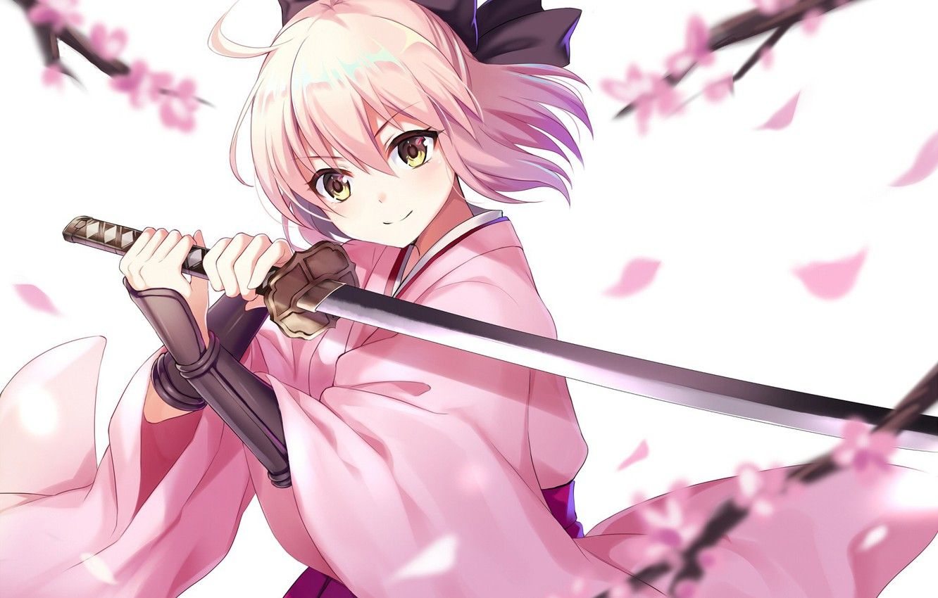 Wallpaper girl, sword, pink, anime, katana, sakura, ken, blade