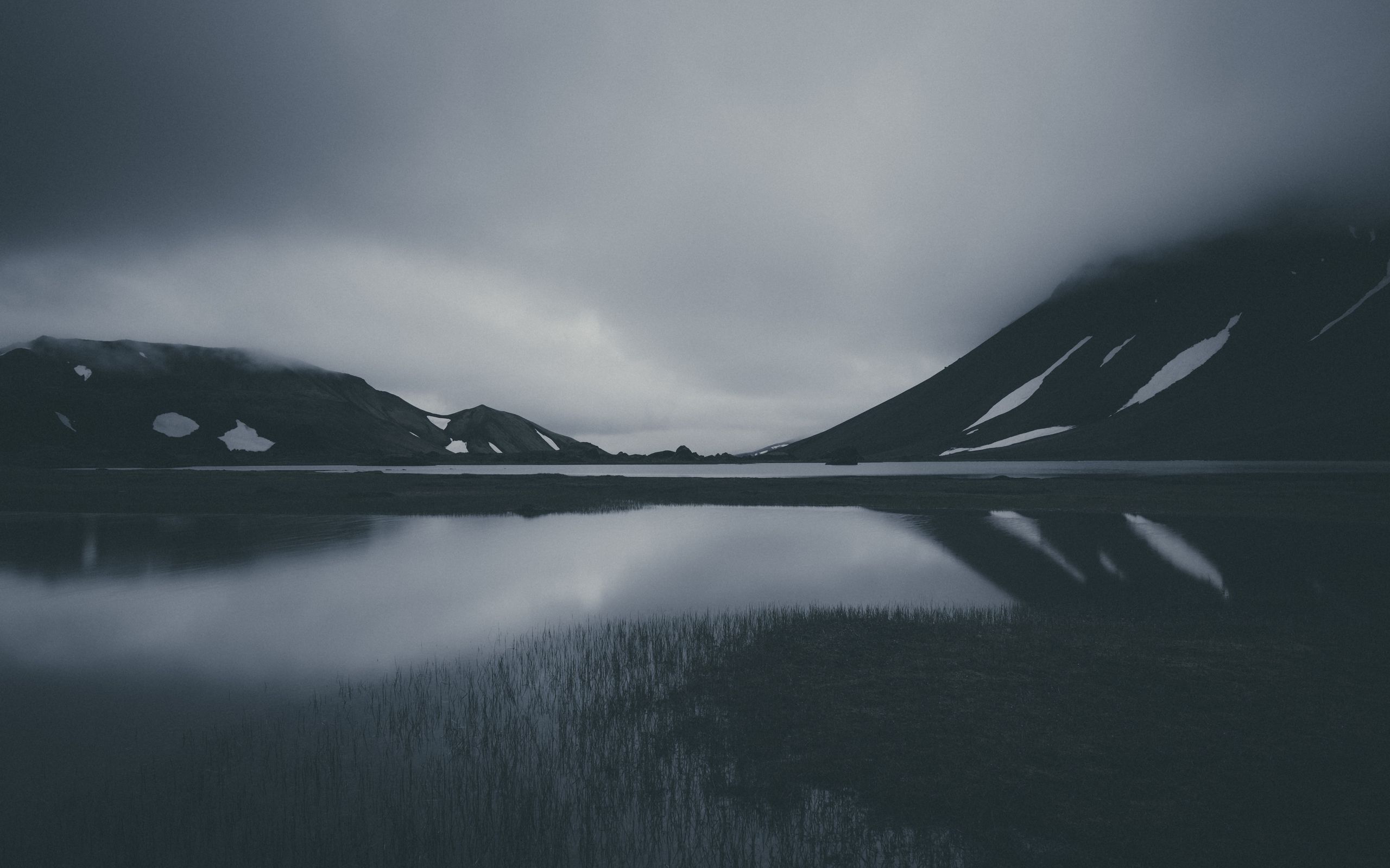 Download wallpaper 2560x1600 mountain, lake, dark, bw widescreen