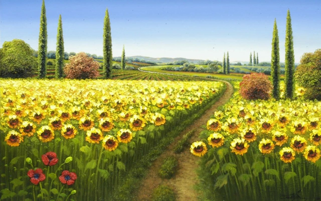 Sun Flower Field Painting wallpaper .wallpapertock.net
