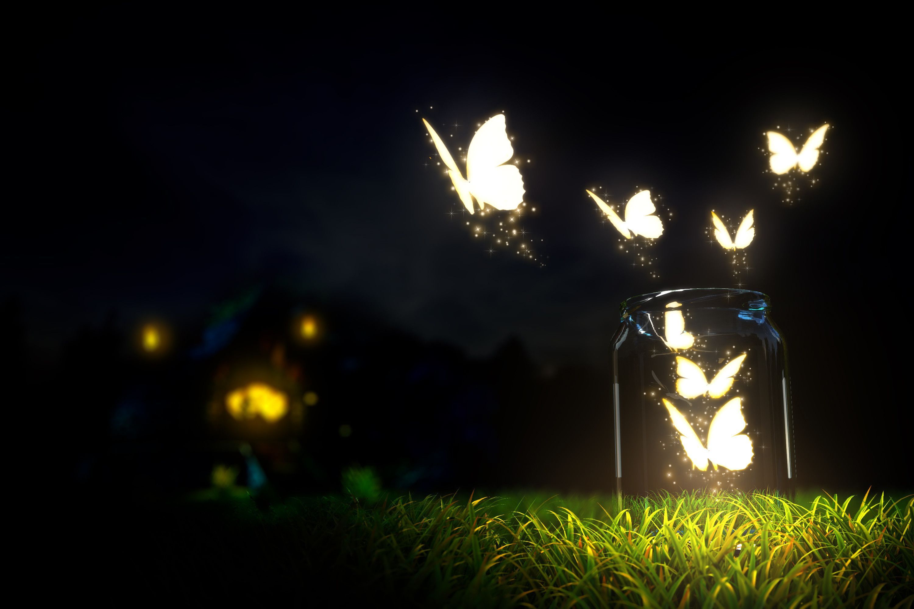 Glowing butterflies lighting in the dark - Beautiful Nature