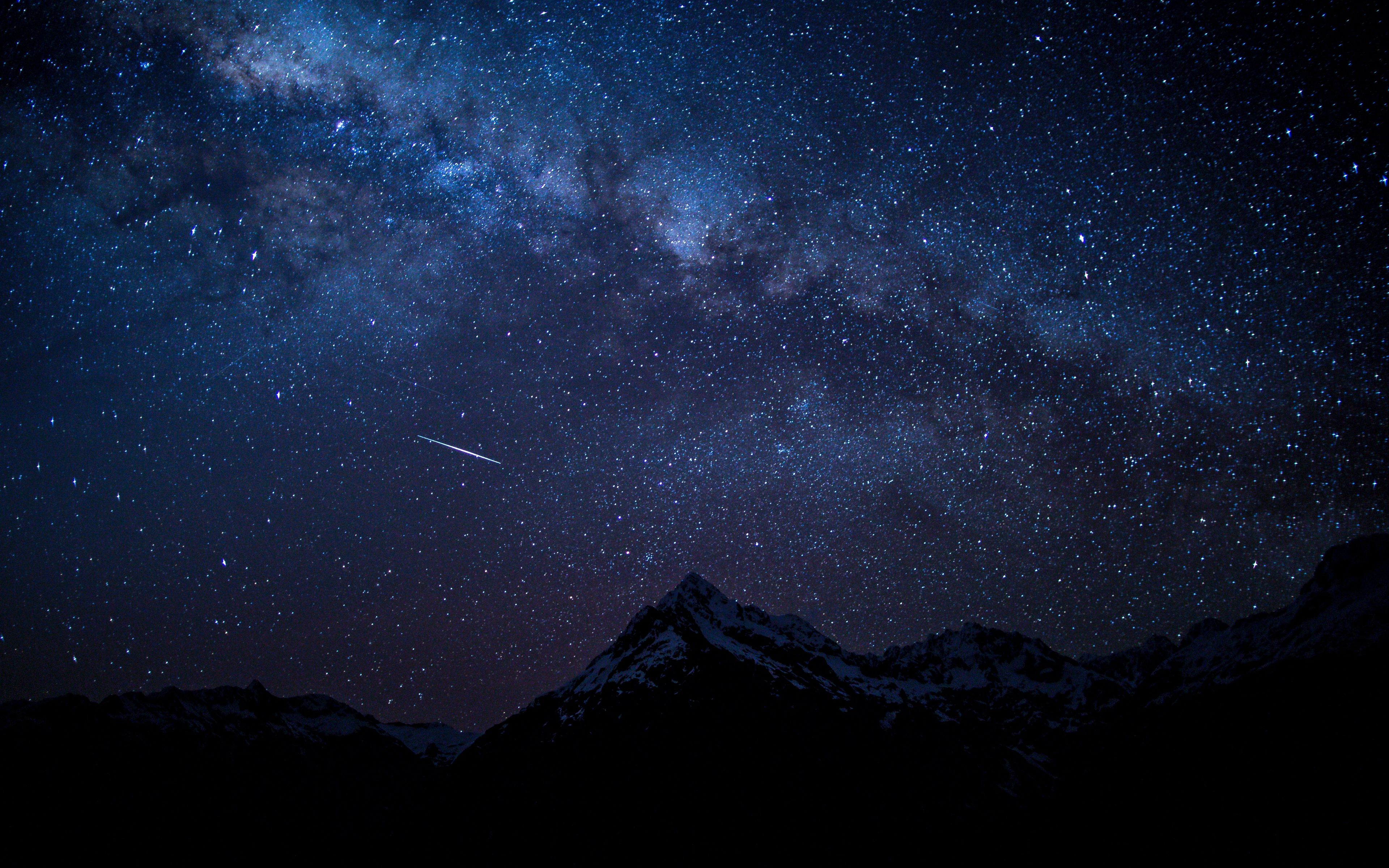 Desktop Wallpaper Starry Sky, Night, Mountains, 5k, HD Image
