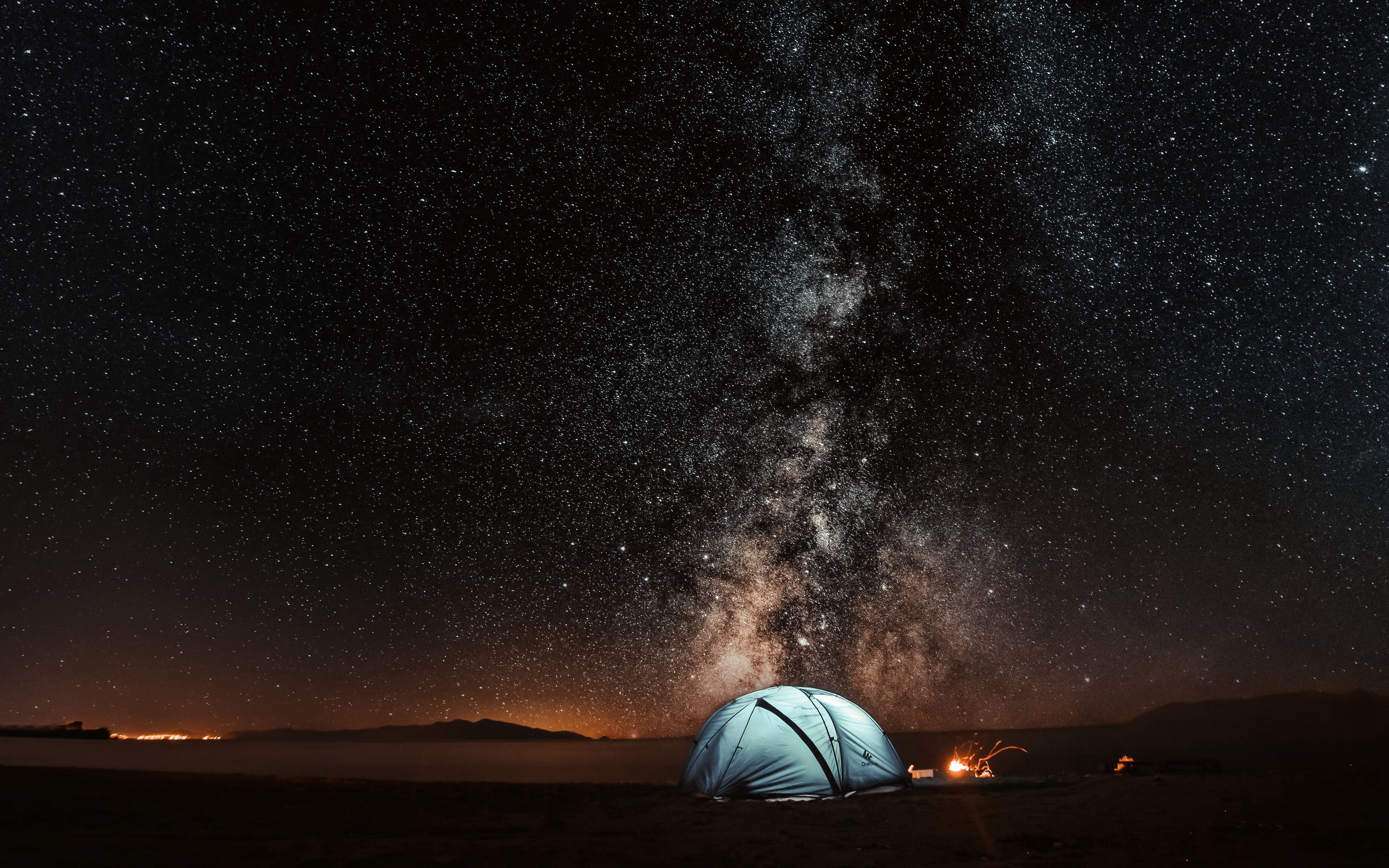 Wallpaper Tent, Starry Sky, Night, Tourism Way