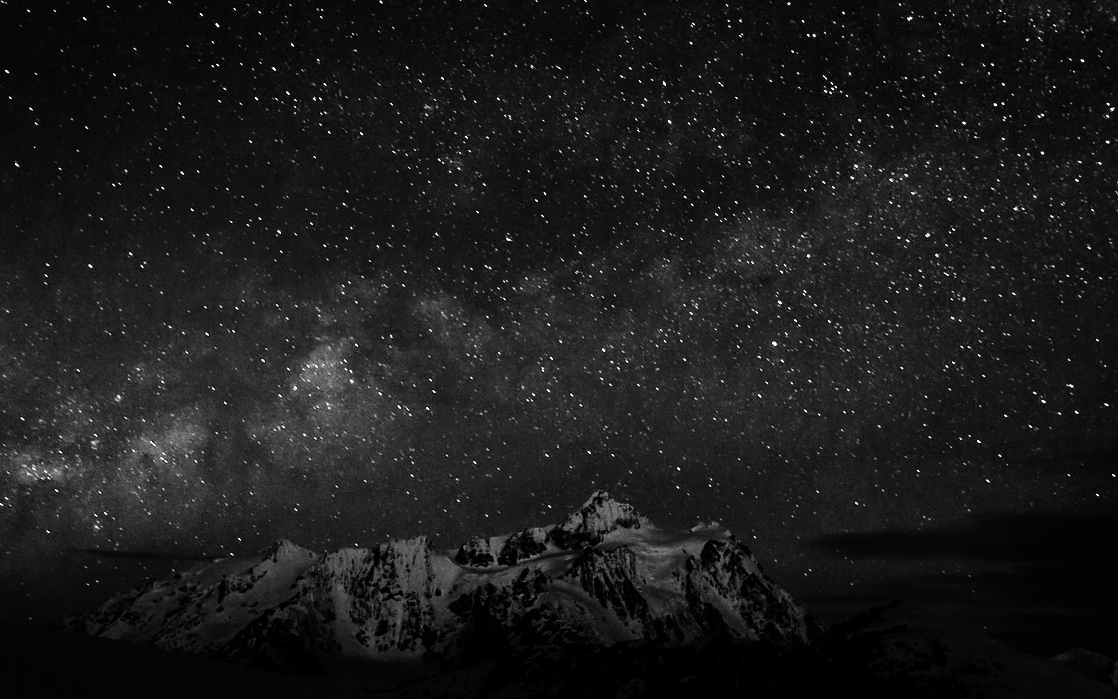 Starry Night Sky Mountain Nature Bw Dark Wallpaper