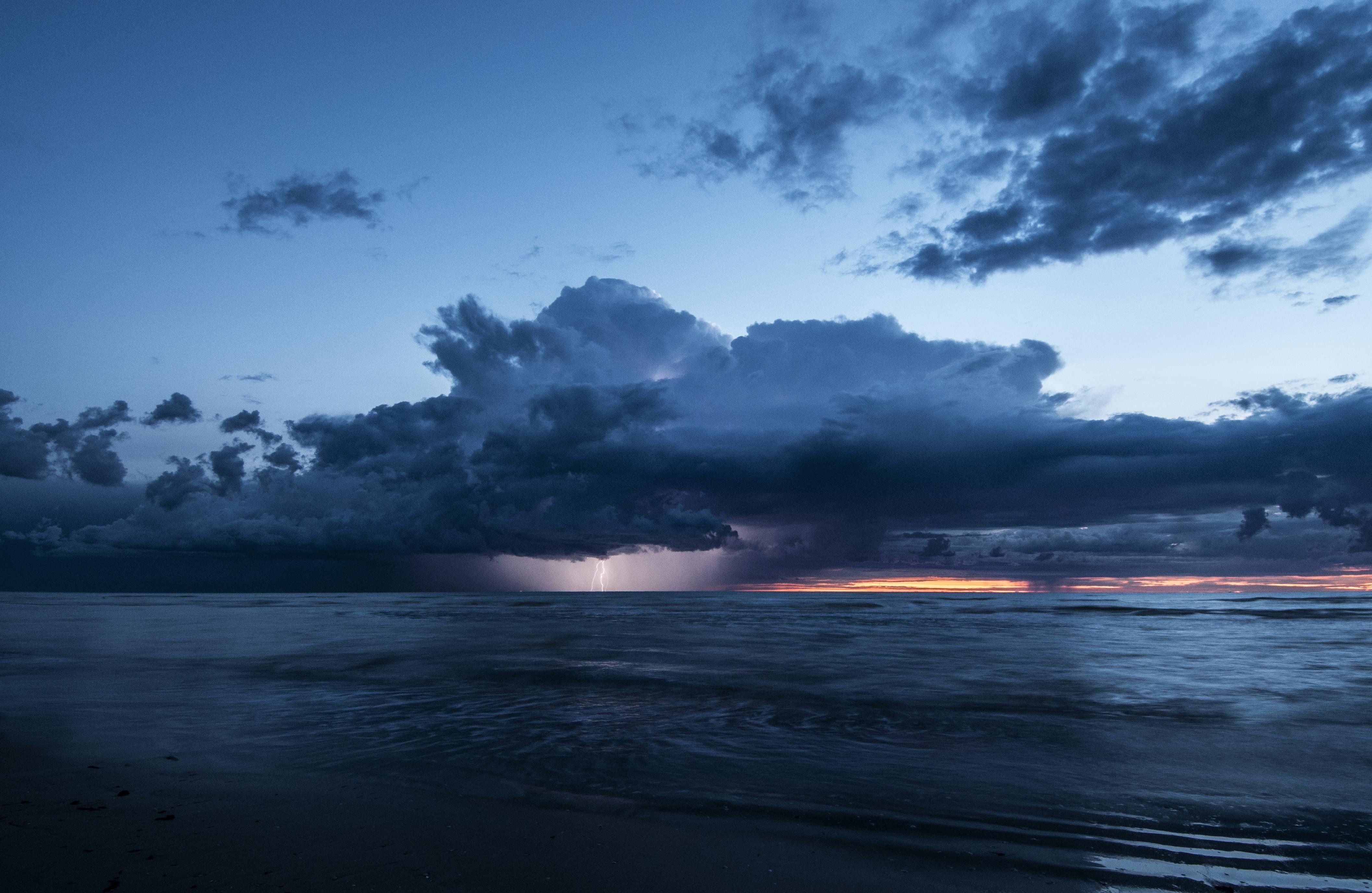 Sea lightning clouds storm evening wallpaperx2753