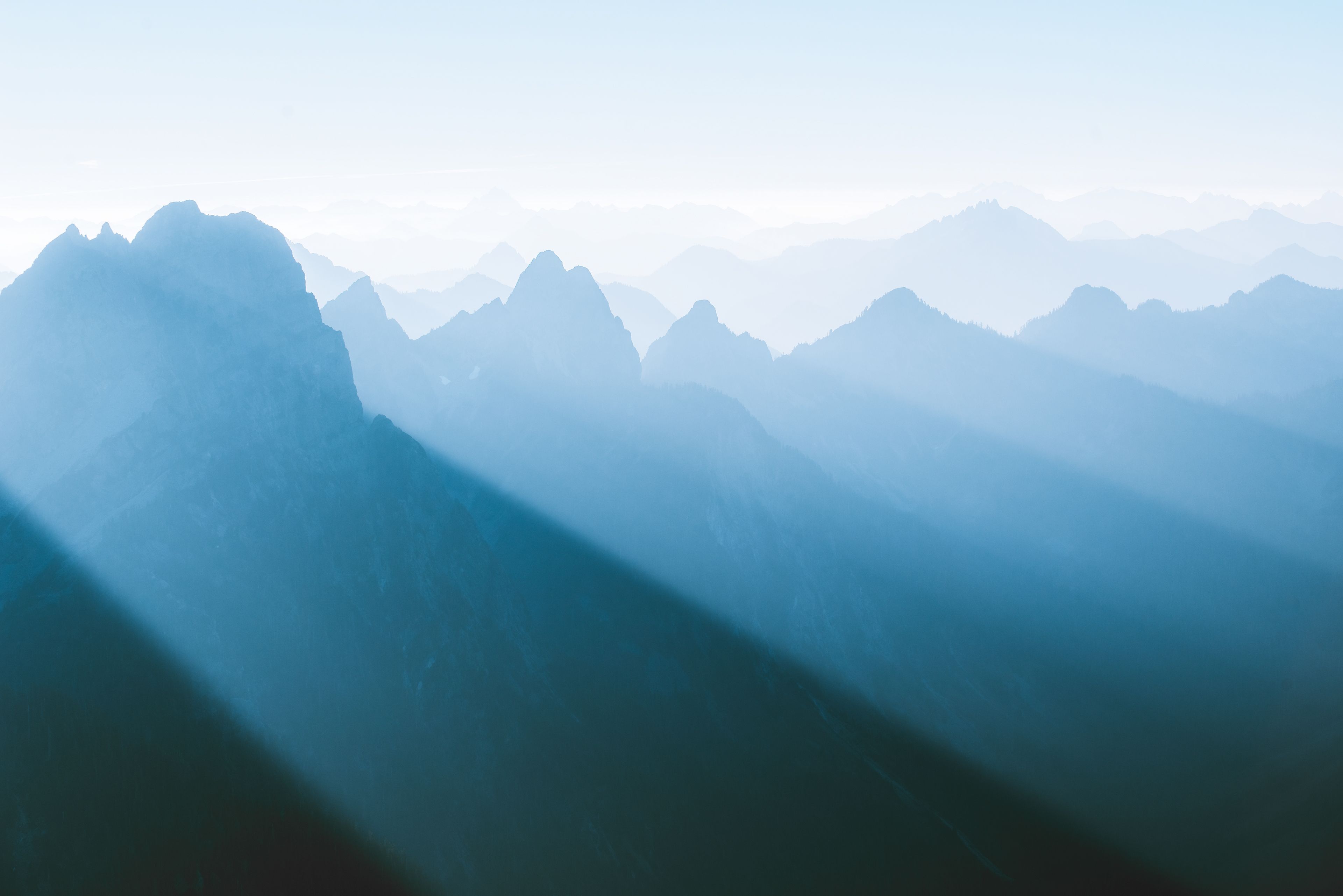 Wallpaper Mountains, Cascade Range, Light, Morning, Foggy, 4K
