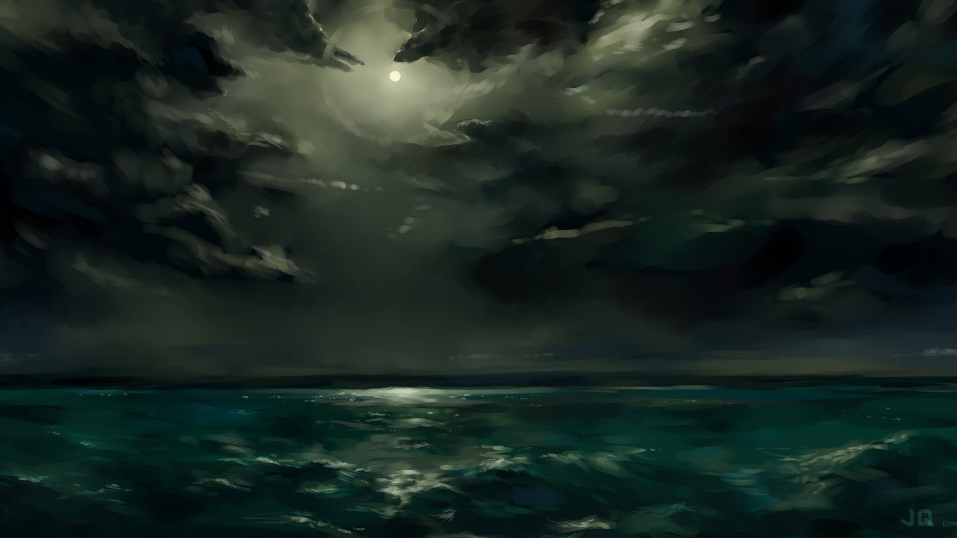 sky, #clouds, #artwork, #water, #sea, #night, wallpaper. Ocean