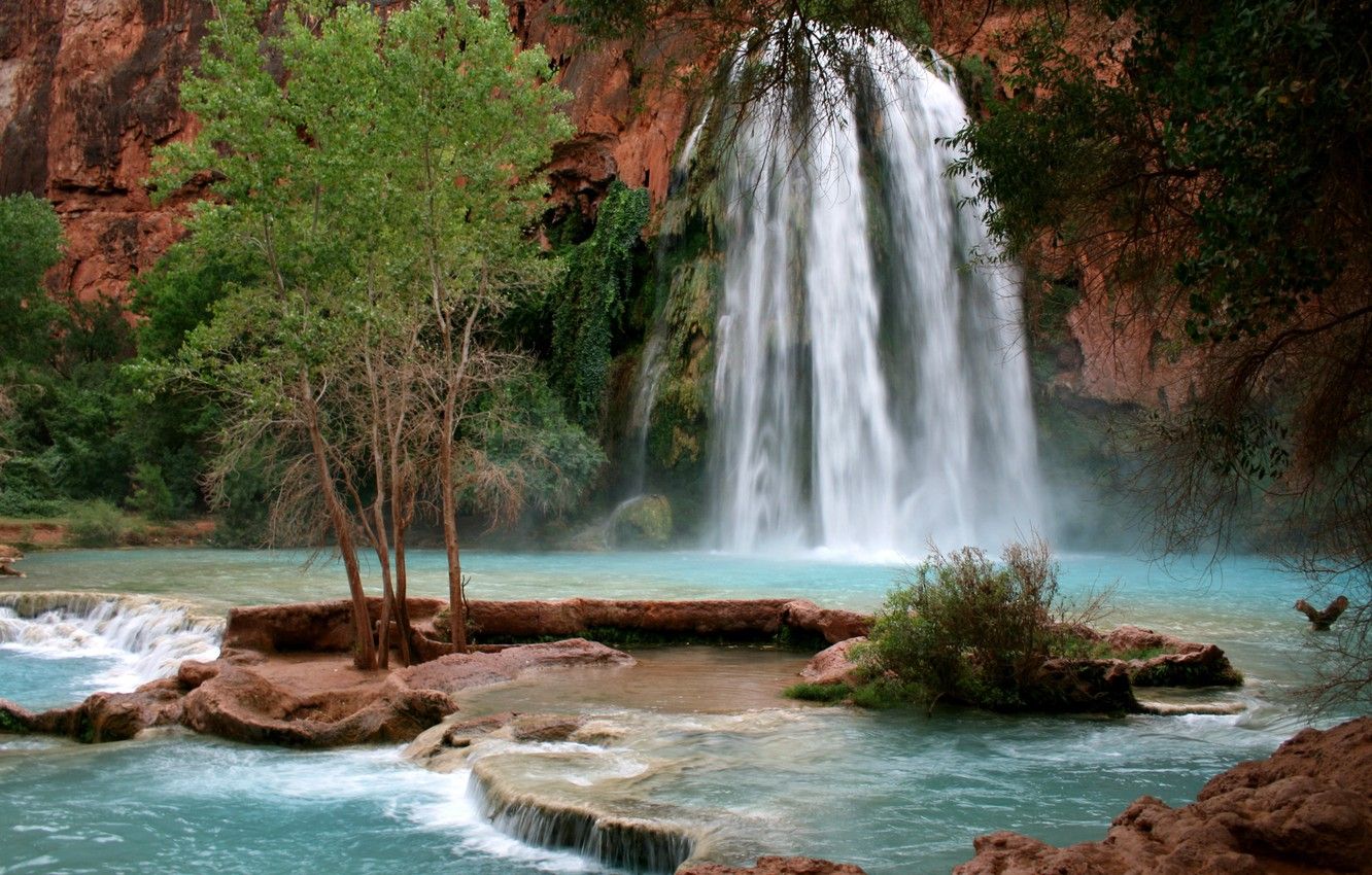 Wallpaper nature, waterfall, Arizona, mountain river, Grand Canyon