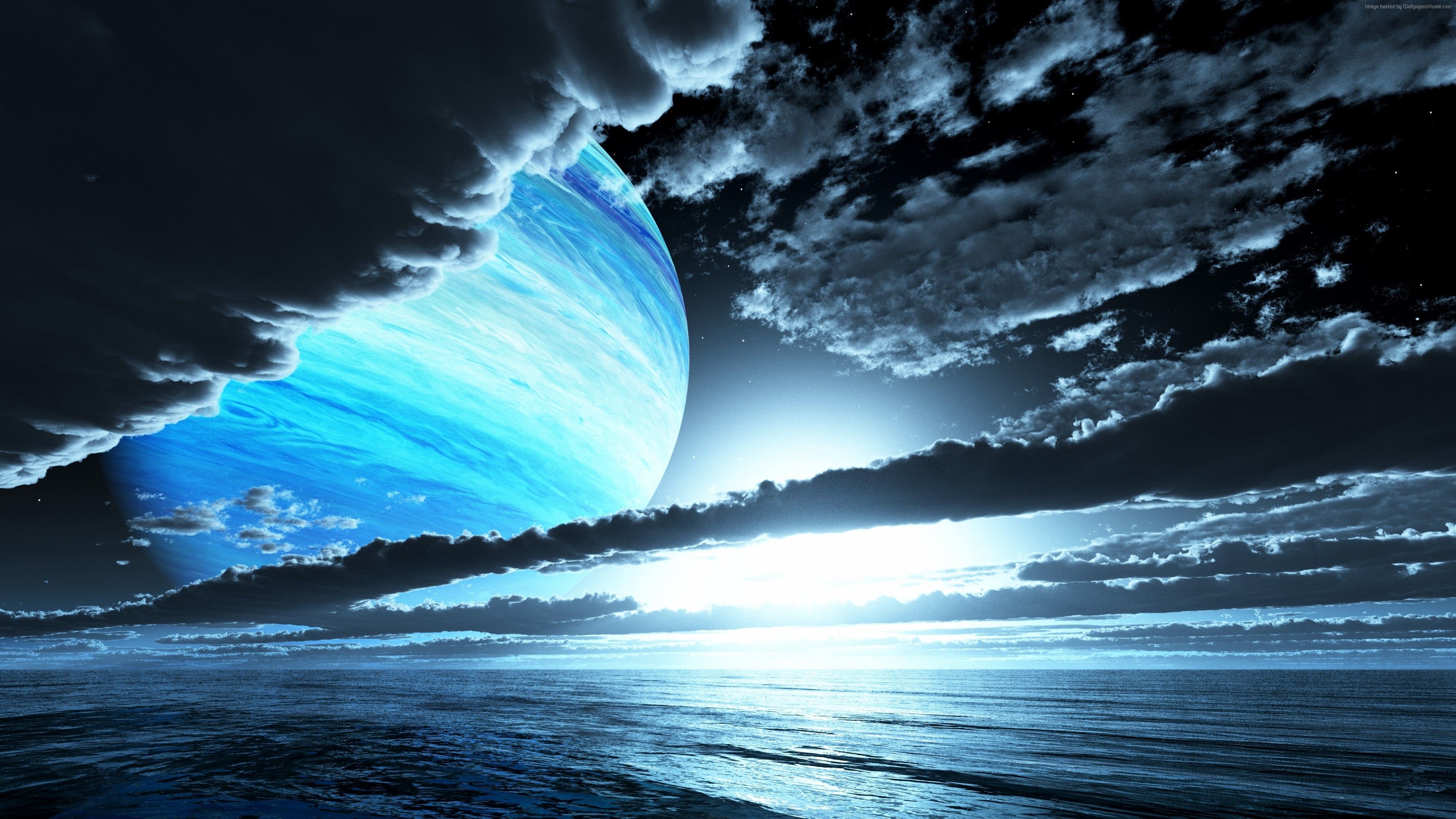 Stock Image planet, clouds, ocean, 4k, Stock Image Wallpaper