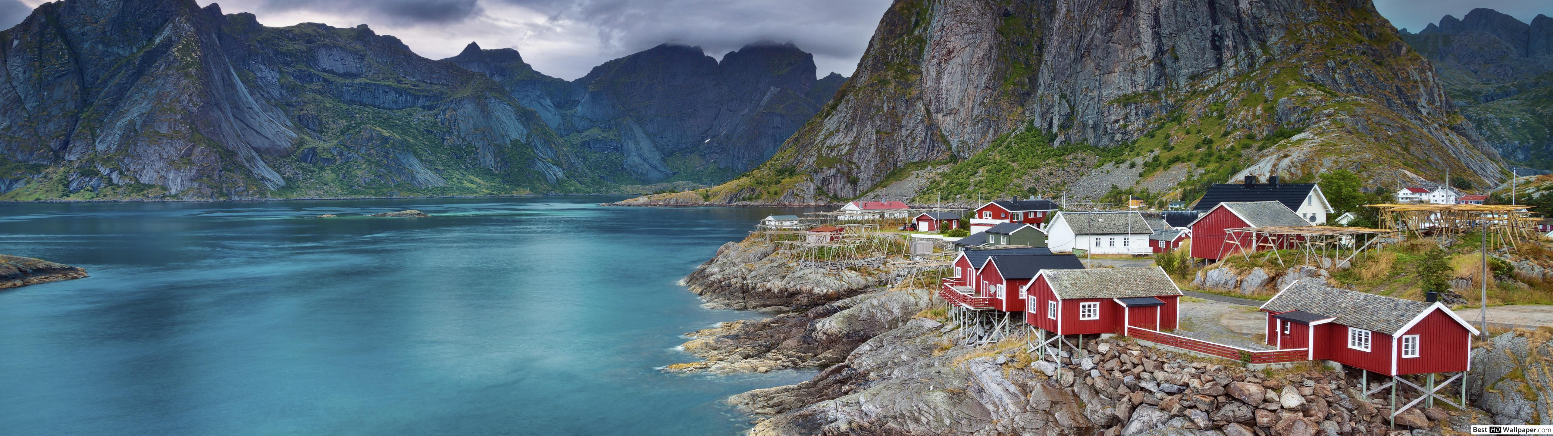 Town in Lofoten, Norway HD wallpaper download