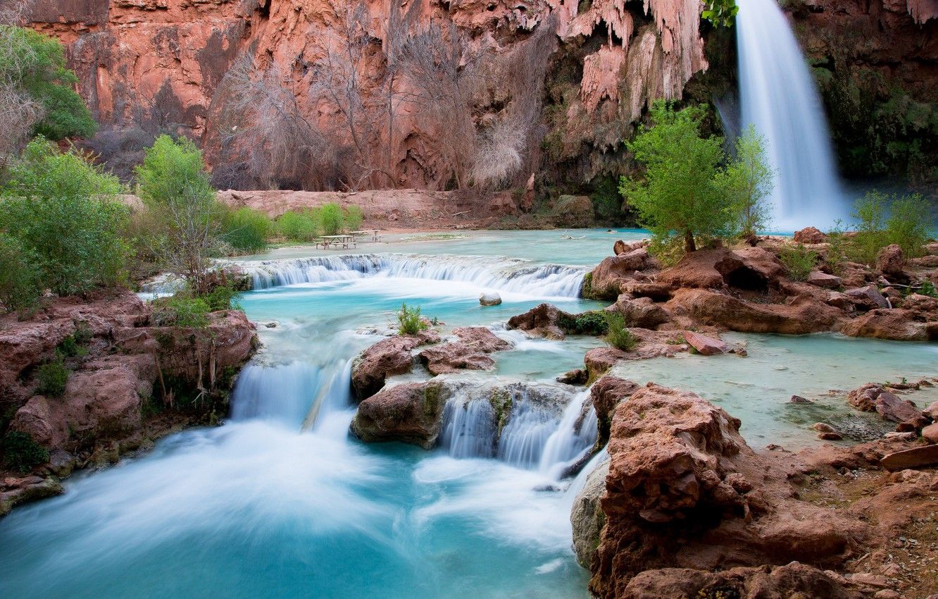 Wallpaper water, trees, landscape, nature, waterfall, Arizona