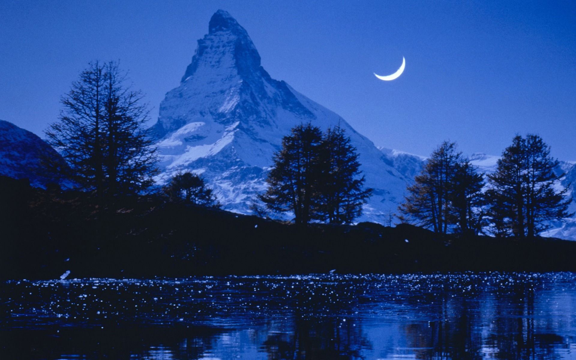 Moon over the Matterhorn HD Wallpaper. Background Image