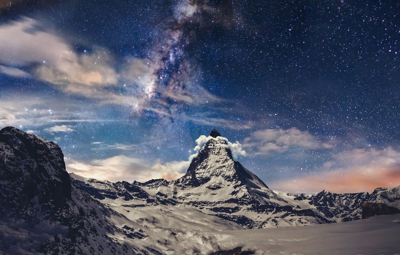Wallpaper stars, mountains, night, tops, The Matterhorn peak