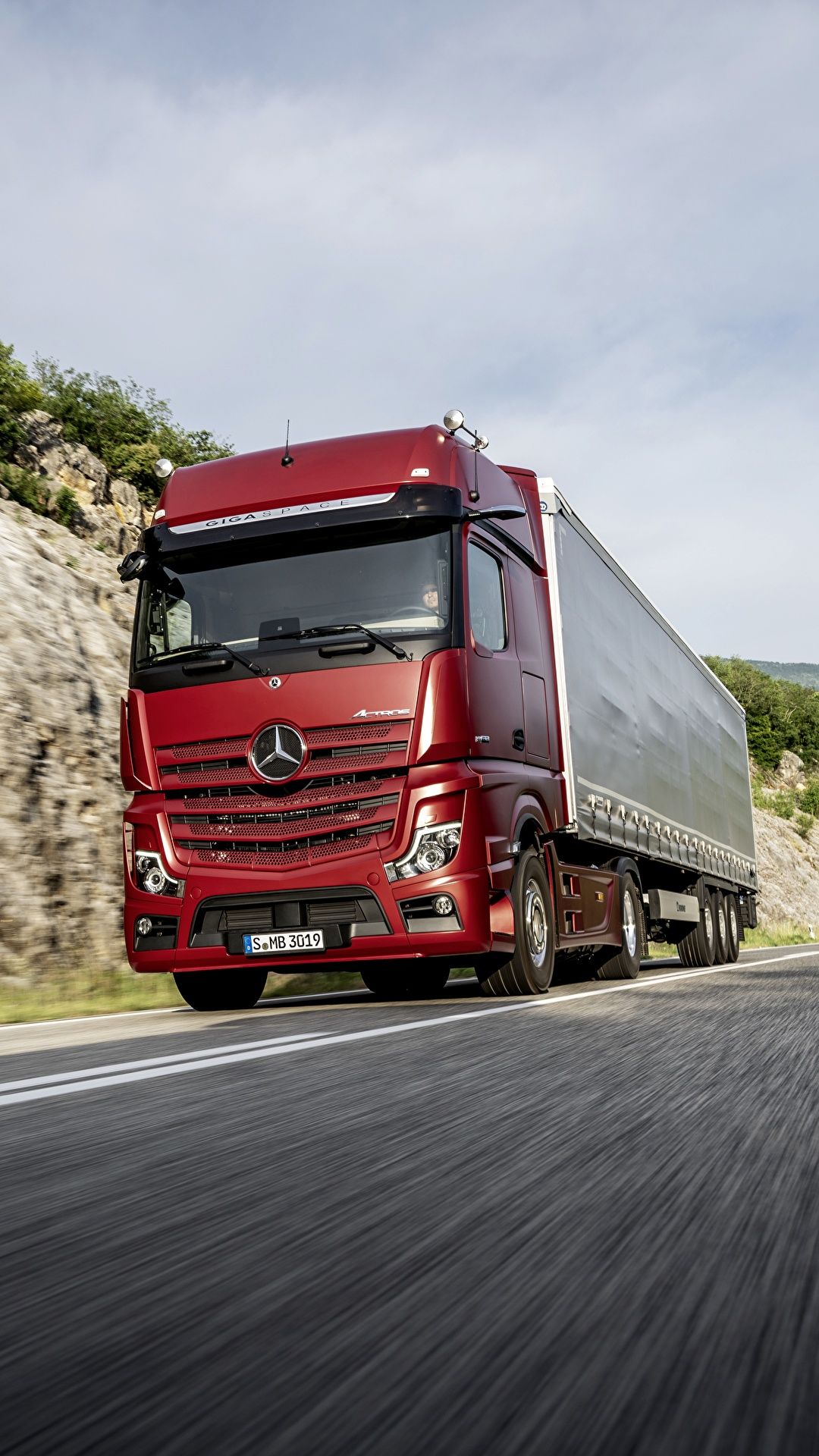 Image Trucks Mercedes Benz 4x2 Actros Red Moving Cars 1080x1920
