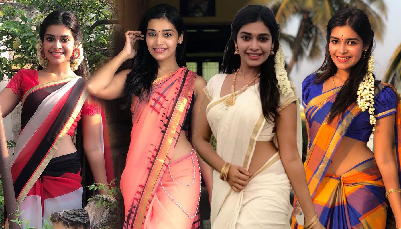 Tamil television actress Dharsha Gupta saree photo