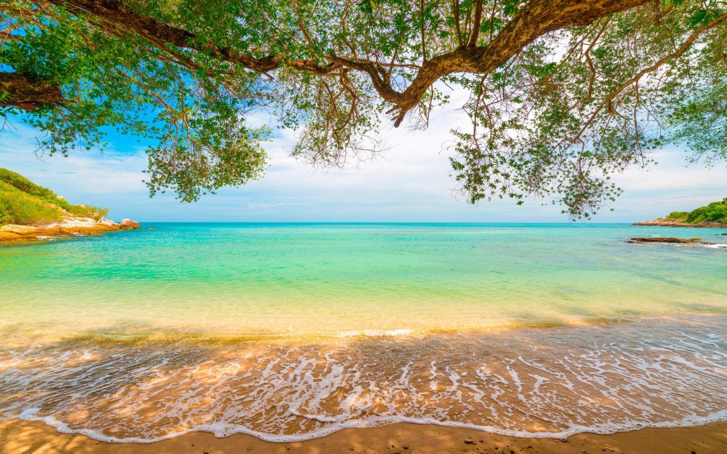 Tropical Sand Beach Lagoon Coastline Sea Waves Turquoise Water