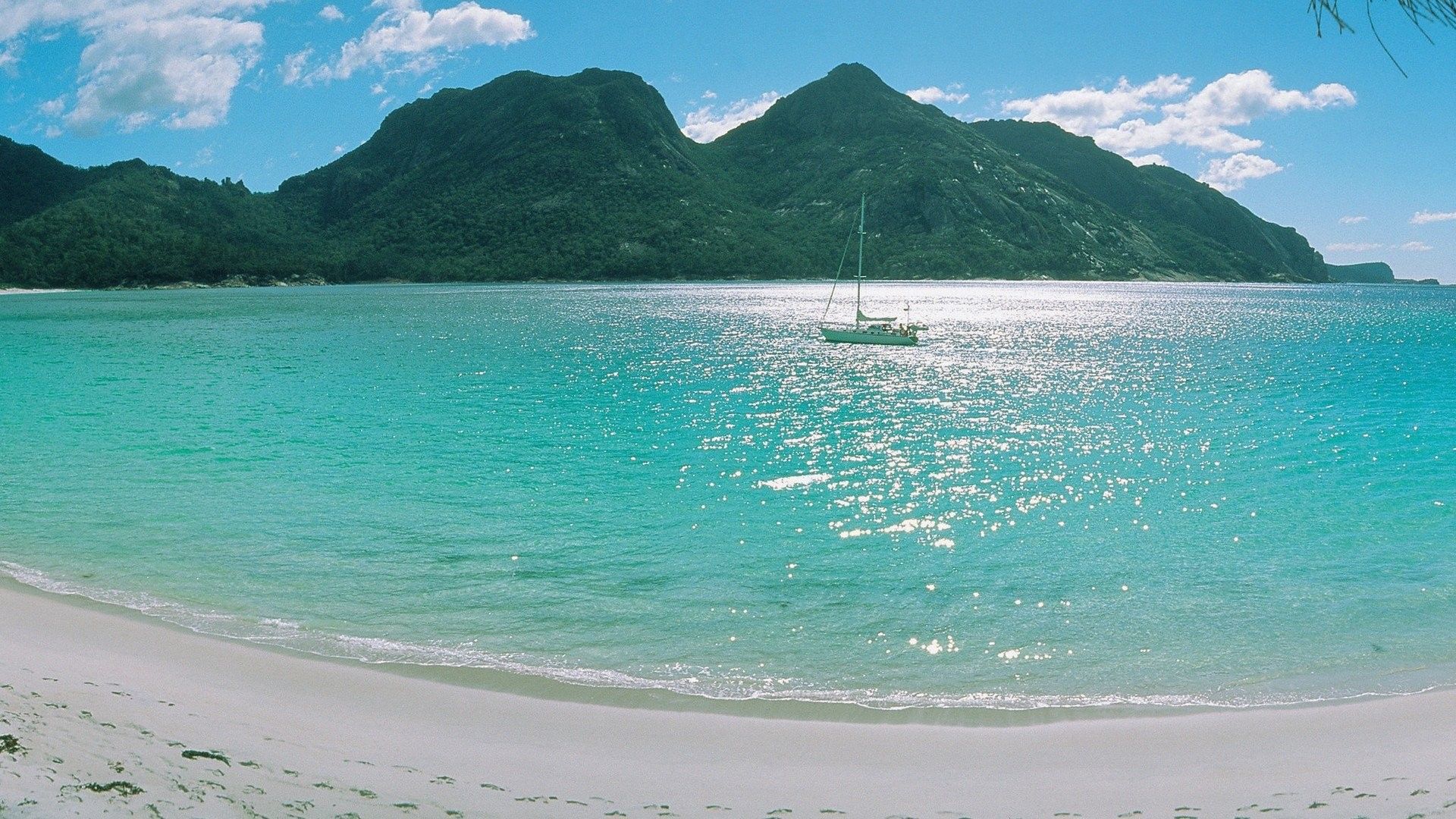 Calm, river Background, Sea, mountains, Yatch, Wallpaper, Sand