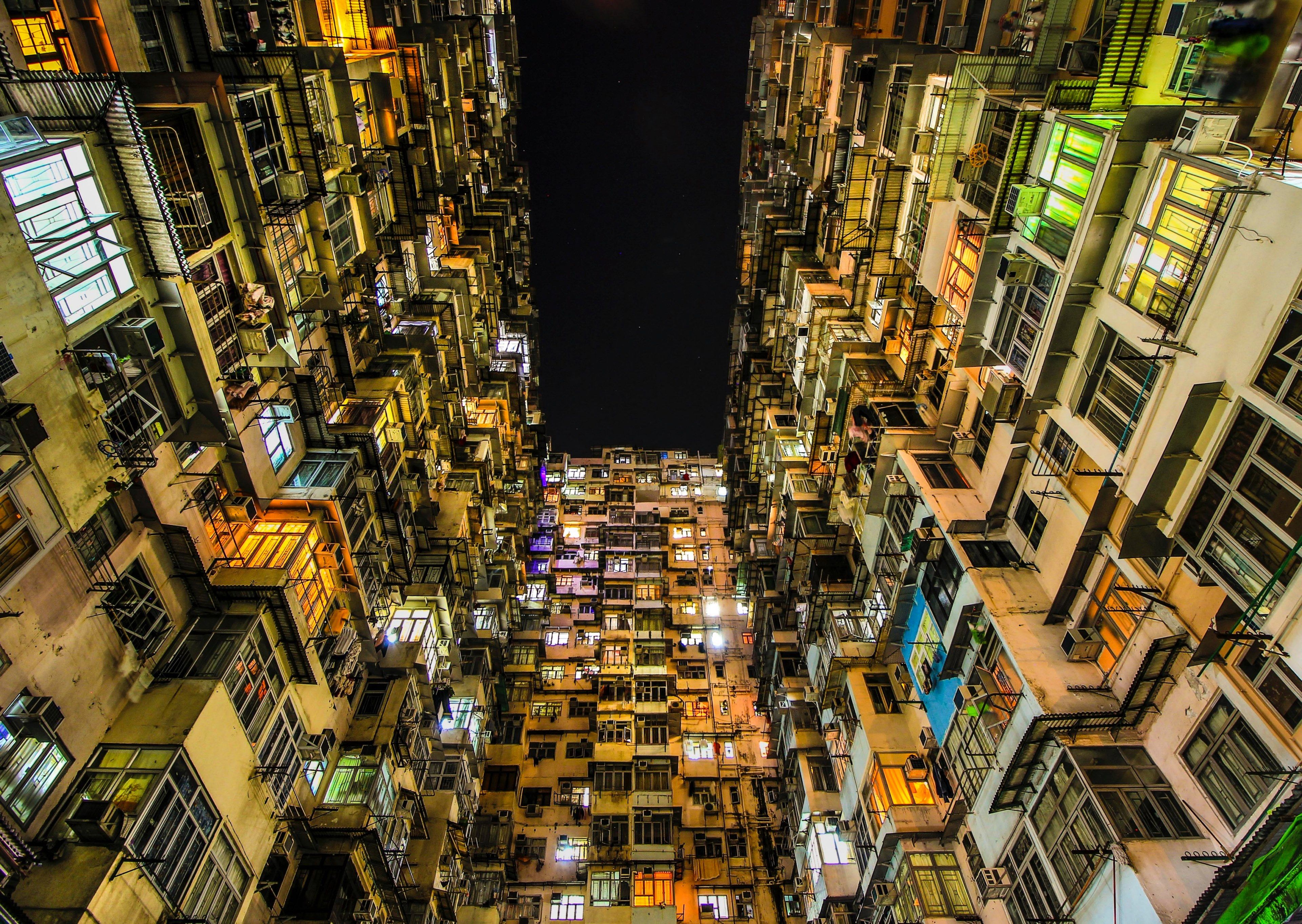 high density apartment buildings in hongkong 4k wallpaper