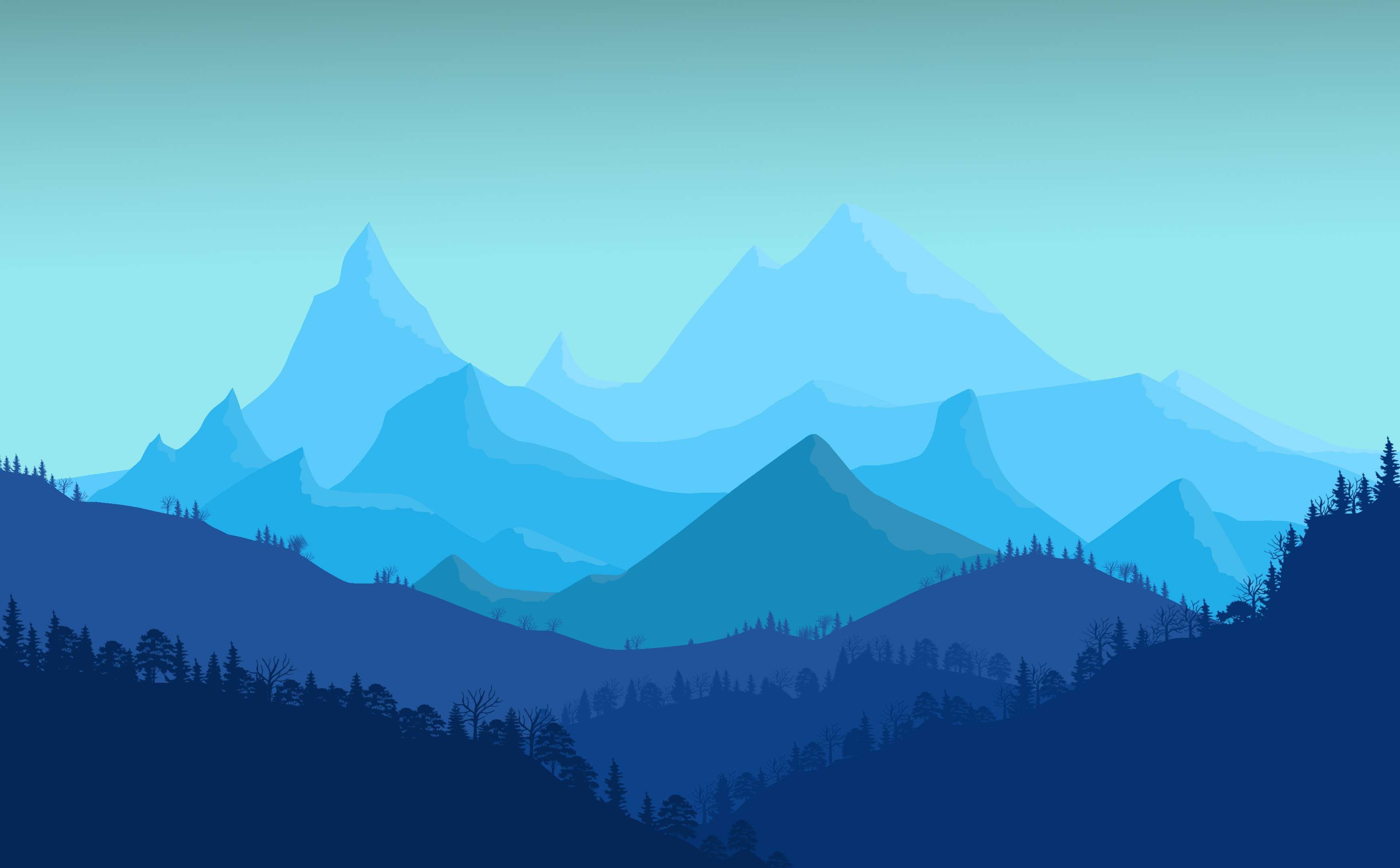 art #blue #flat #landscape #minimal #mountains #photoshop #trees