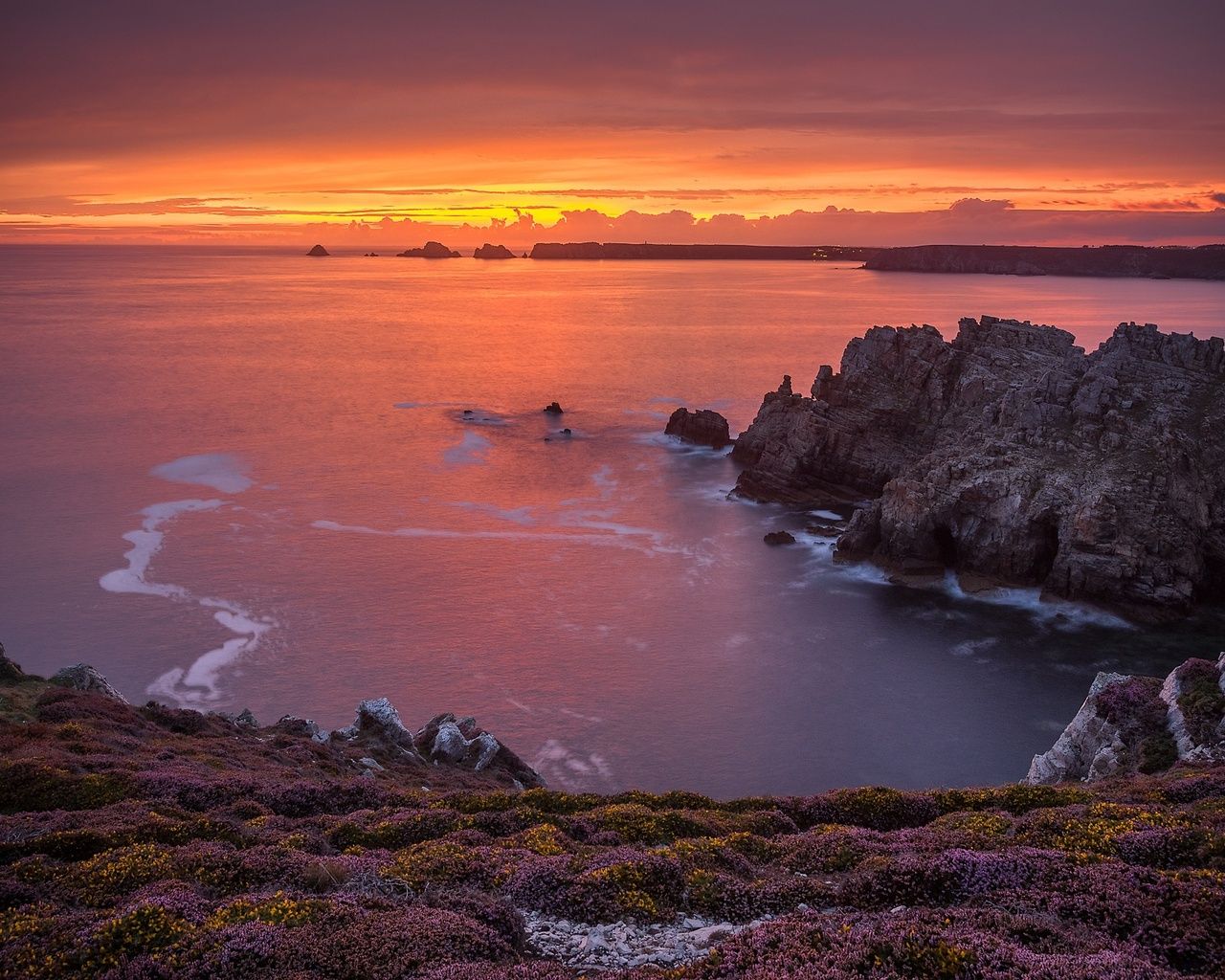 Coastline Horizon Nature Ocean Sunset 1280x1024