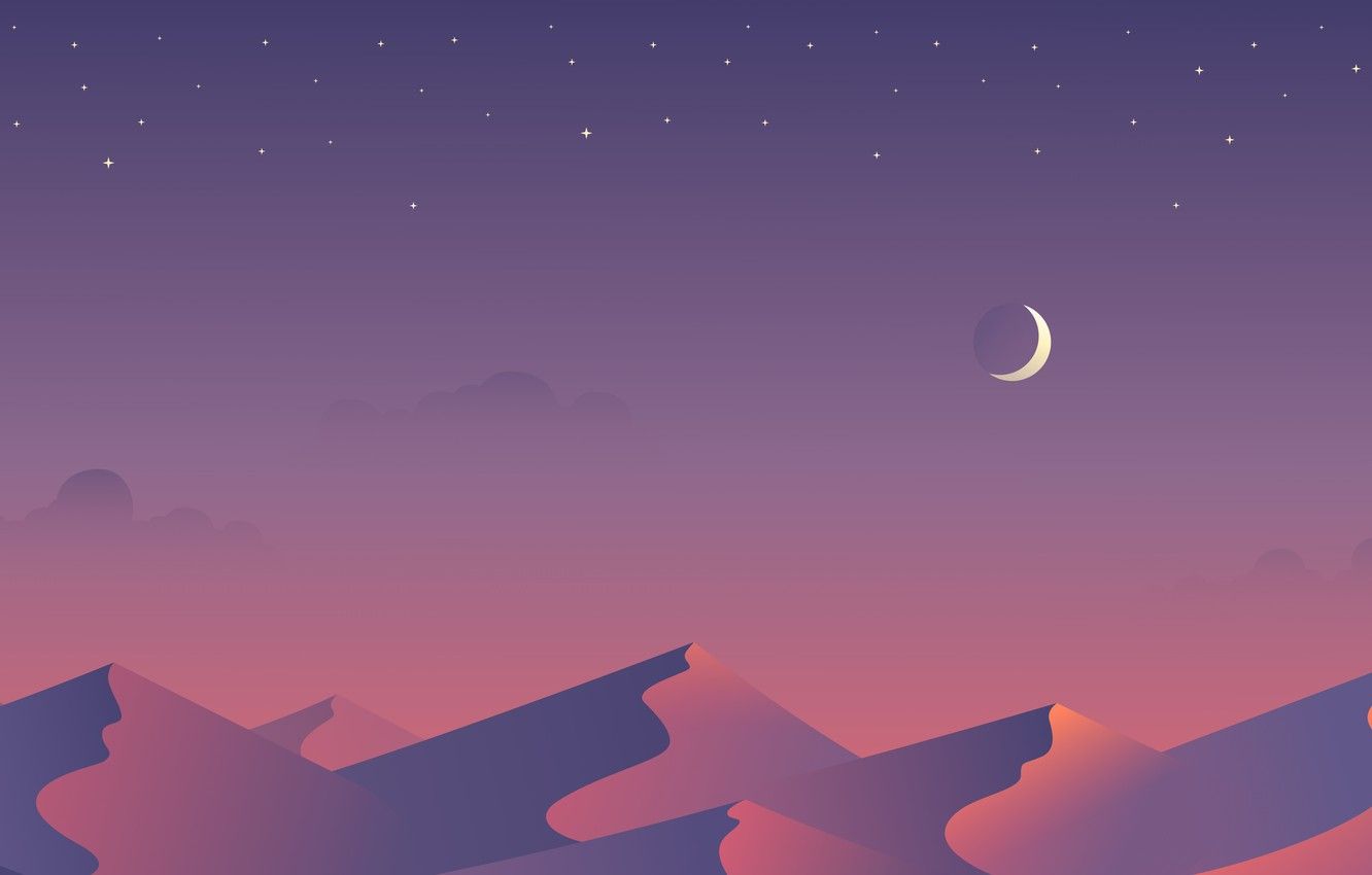 Wallpaper purple, the sky, stars, clouds, sunset, mountains