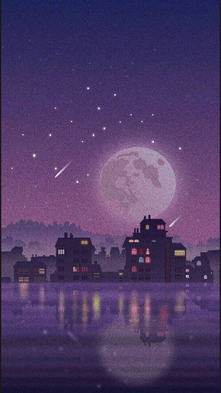 Moon, Purple, And Stars Image Wallpaper For Android