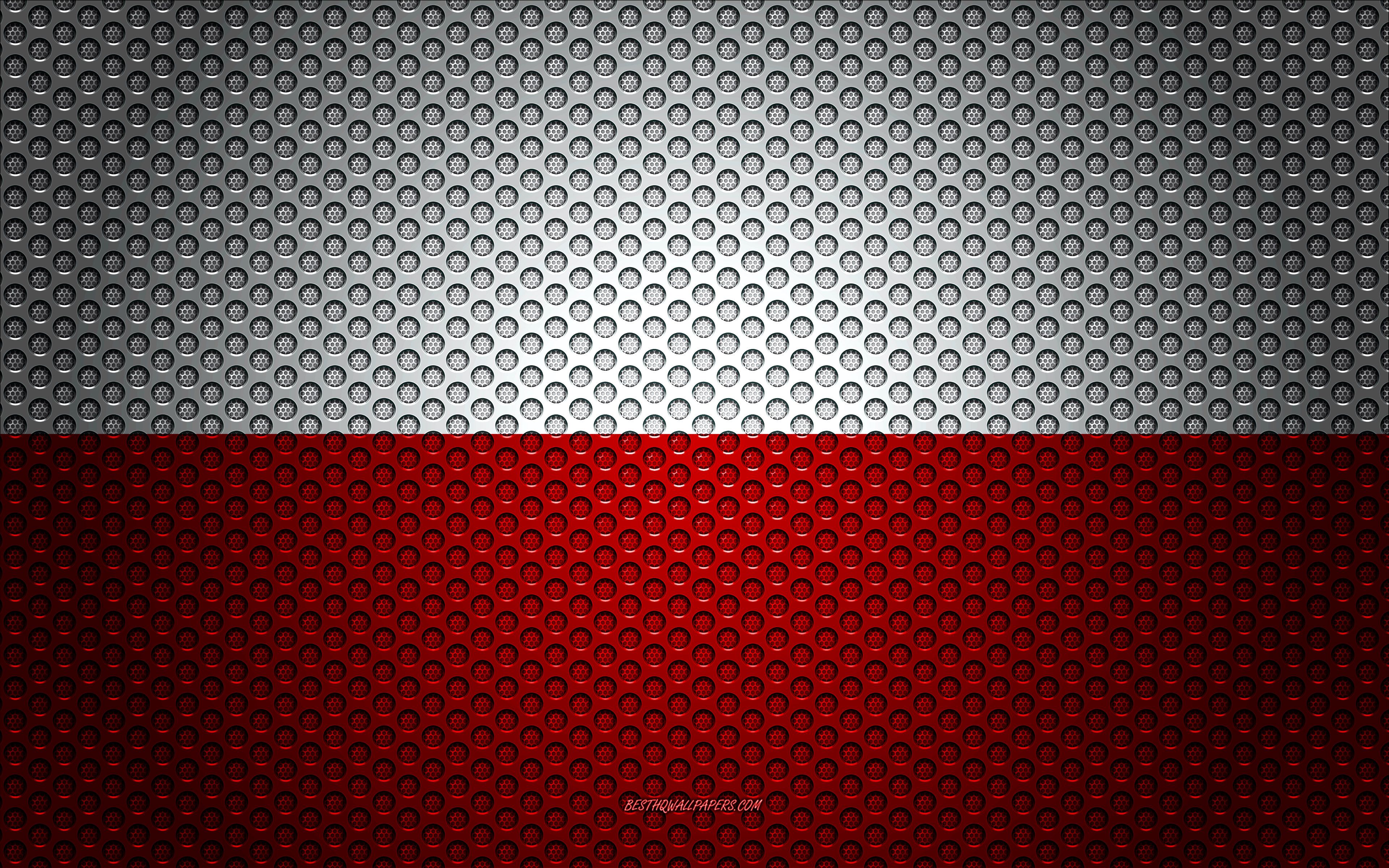 Download wallpaper Flag of Poland, 4k, creative art, metal mesh