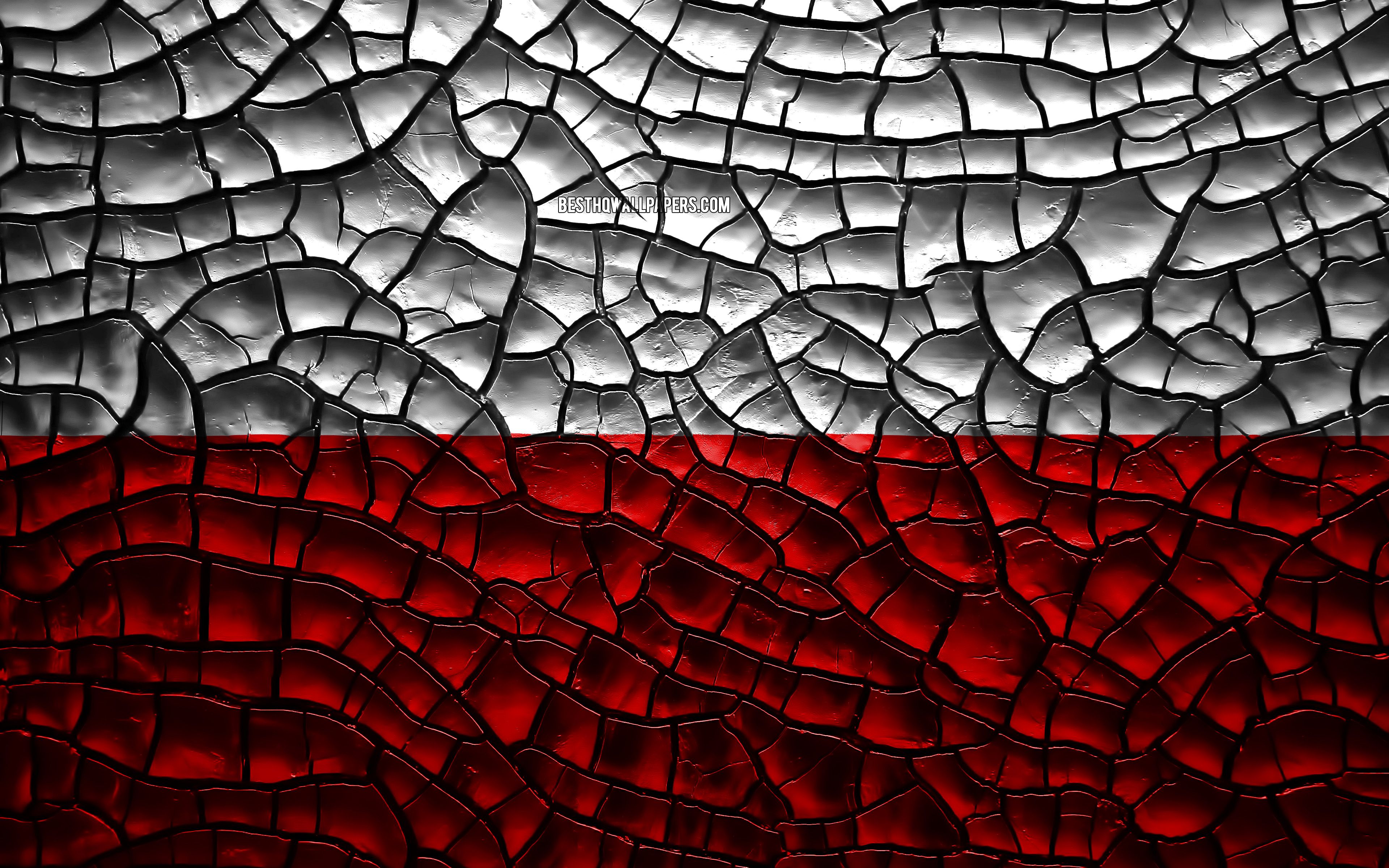 Download wallpaper Flag of Poland, 4k, cracked soil, Europe