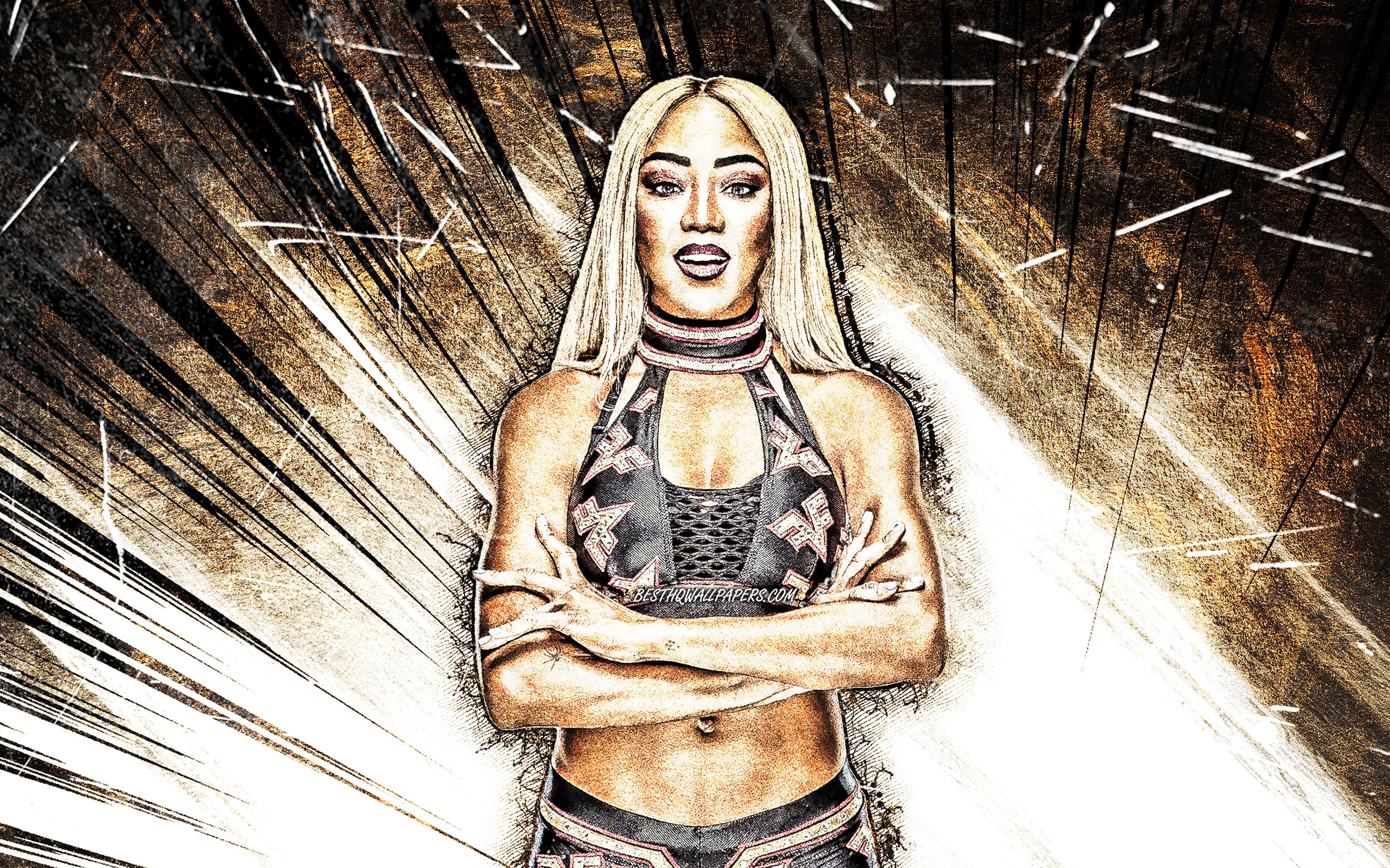 Download wallpaper 4k, Alicia Fox, brown abstract rays, WWE
