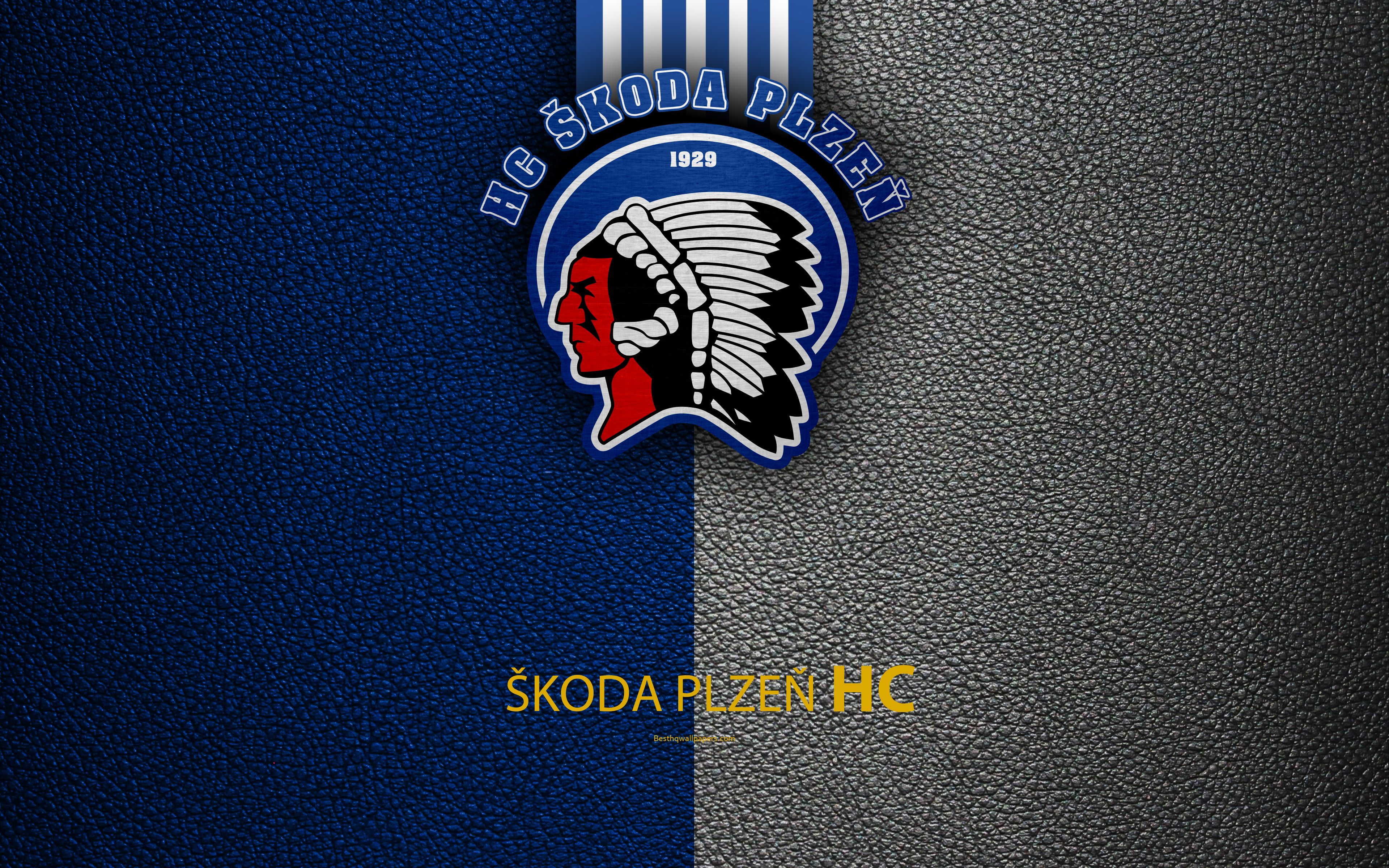 Download wallpaper HC Skoda Plzen, 4k, logo, leather texture