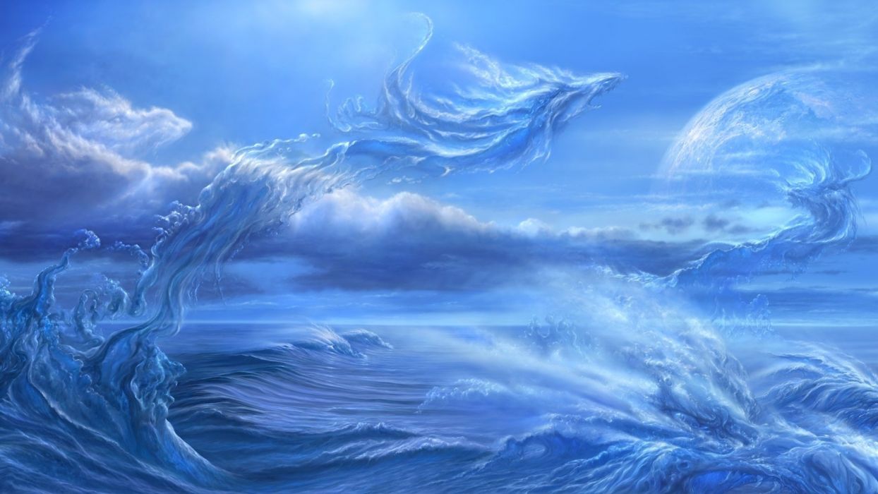 Kazamasa uchio sea planet splashing waves art dragons ucchiey