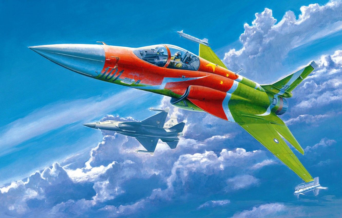 Wallpaper airplane, aviation, jet, art.painting, Chinese PLAAF FC