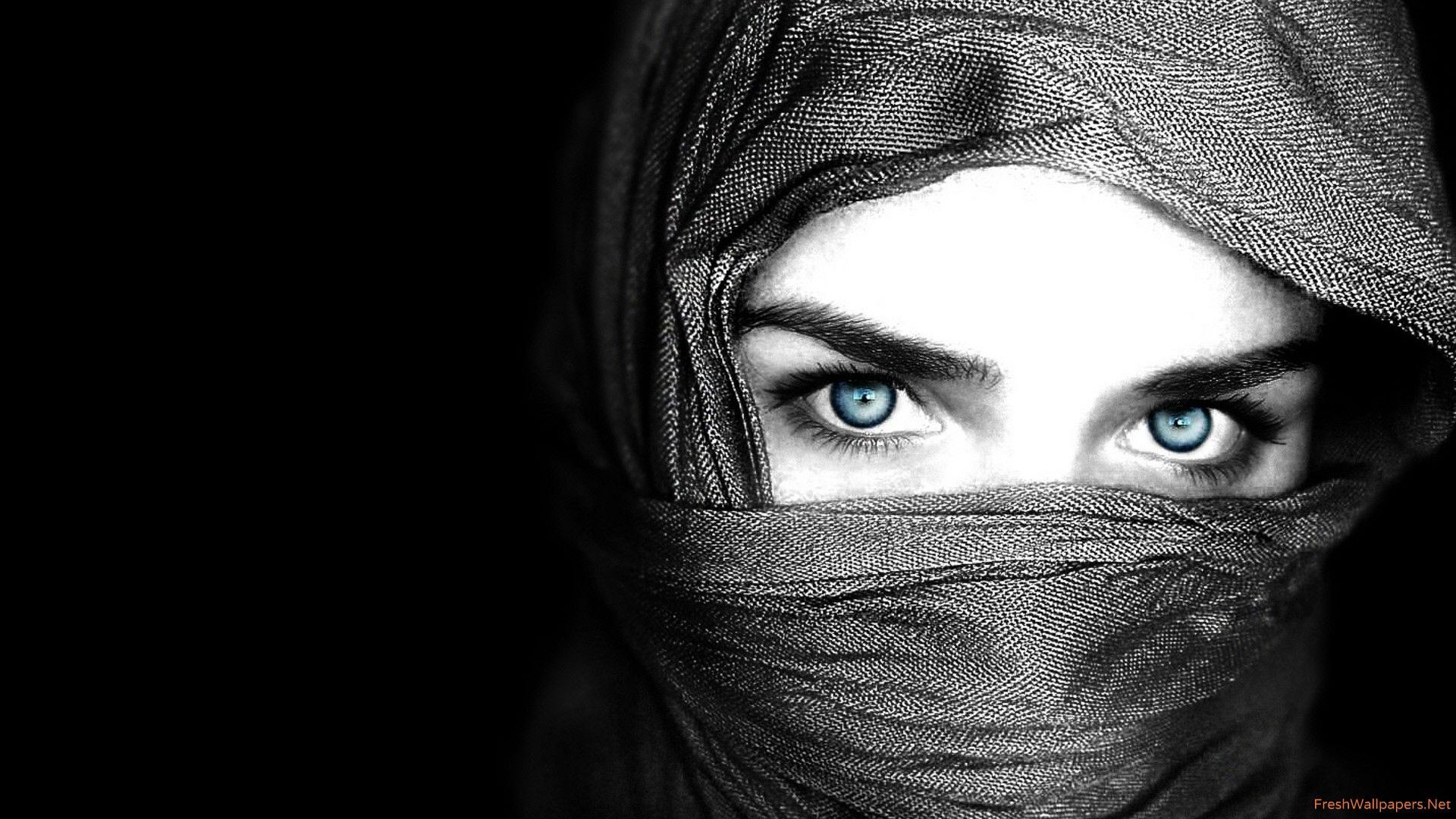 Arab Women Blue Eyes Covered Face Widescreen HD wallpaper grl0277