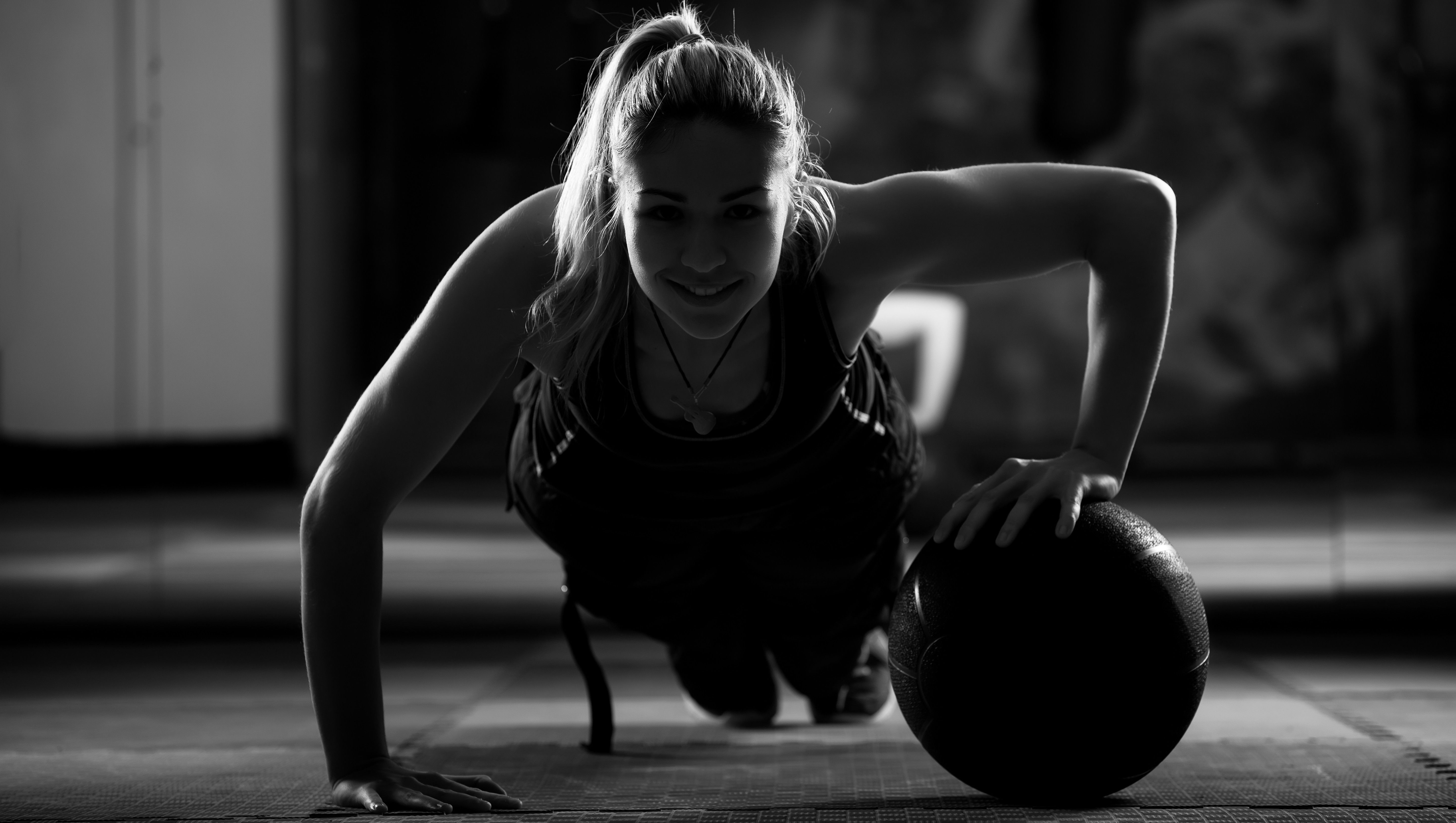 Woman Working Out Black And White Wallpaper
