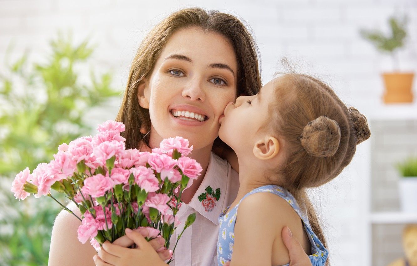 Wallpaper love, flowers, tenderness, care, Mom, Daughter image